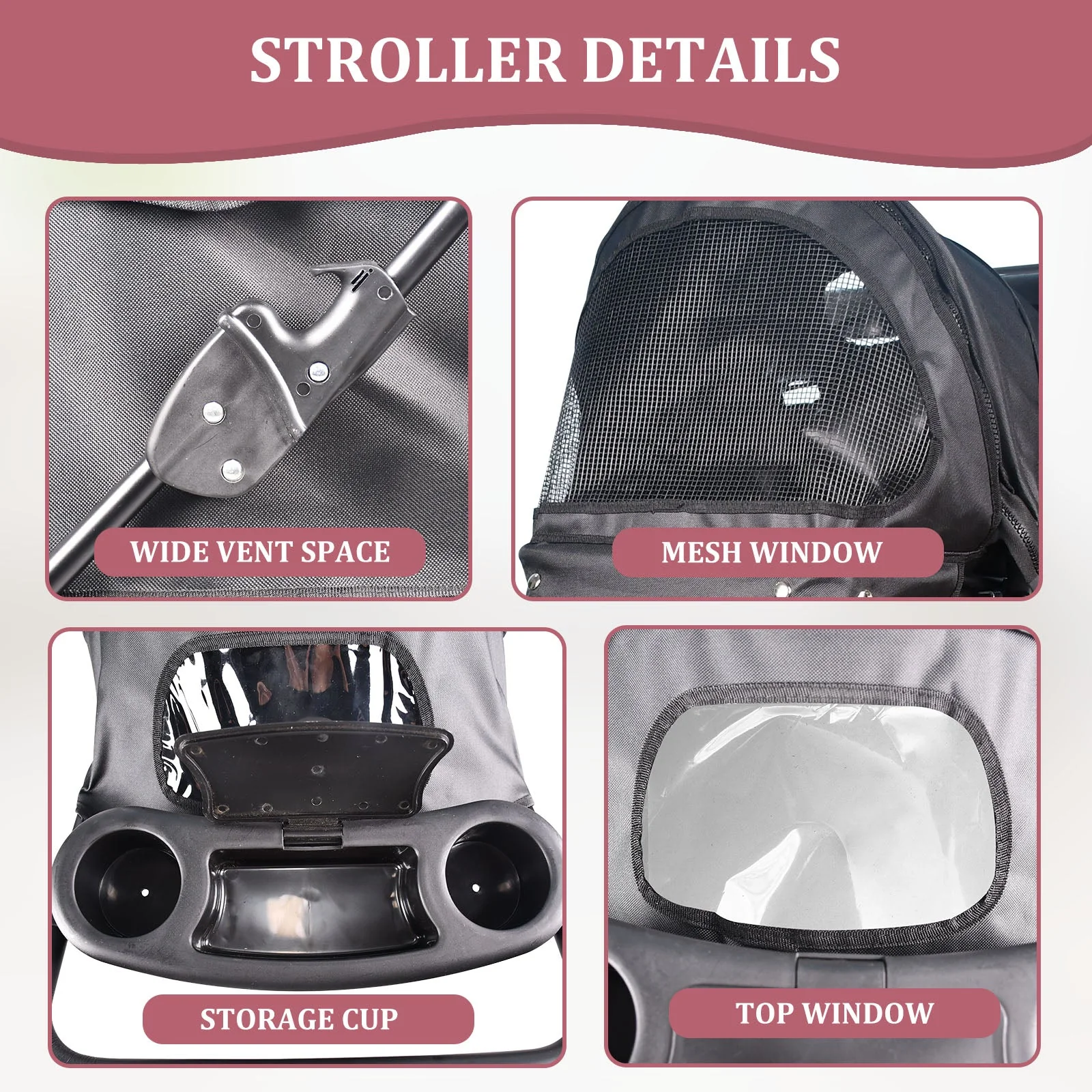 GOOPAWS 4-Wheel Promenade Pet Stroller for Small Dogs Cats, Black, 36'' - Image 3