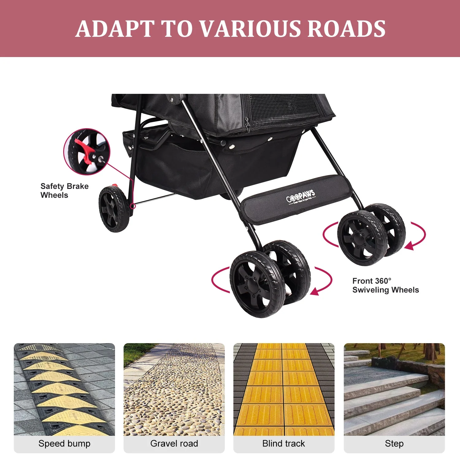 GOOPAWS 4-Wheel Promenade Pet Stroller for Small Dogs Cats, Black, 36'' - Image 5
