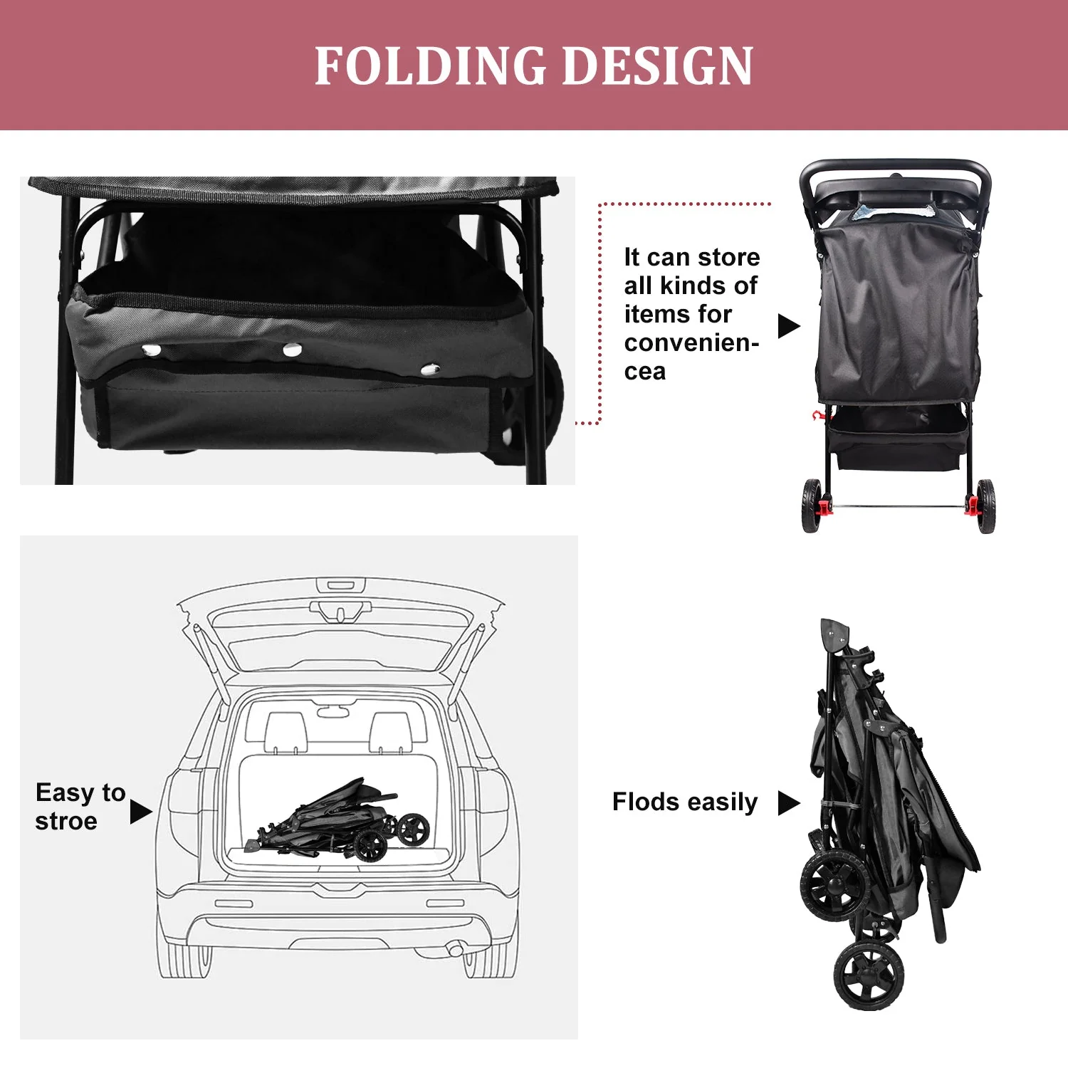 GOOPAWS 4-Wheel Promenade Pet Stroller for Small Dogs Cats, Black, 36'' - Image 6