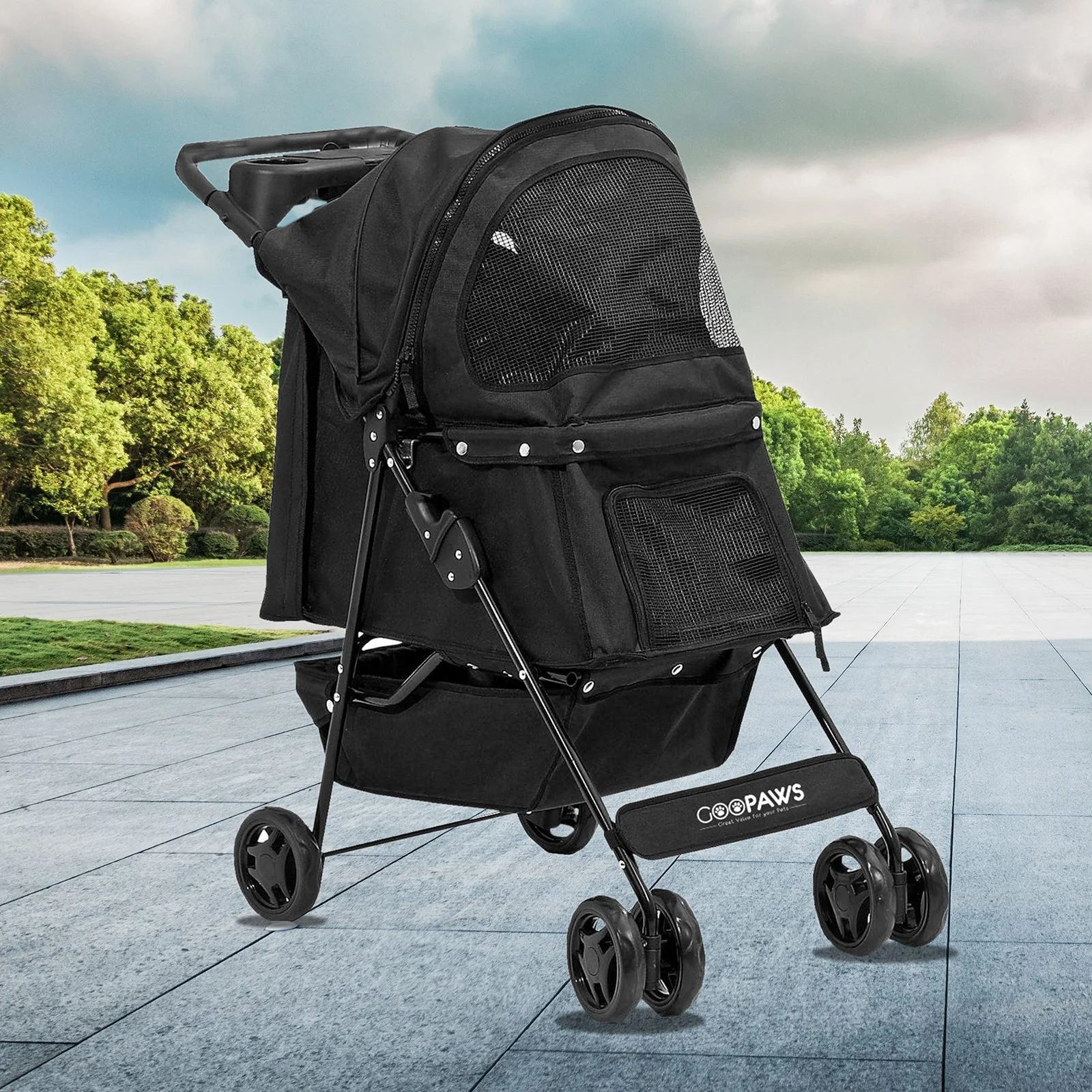 GOOPAWS 4-Wheel Promenade Pet Stroller for Small Dogs Cats, Black, 36'' - Image 7