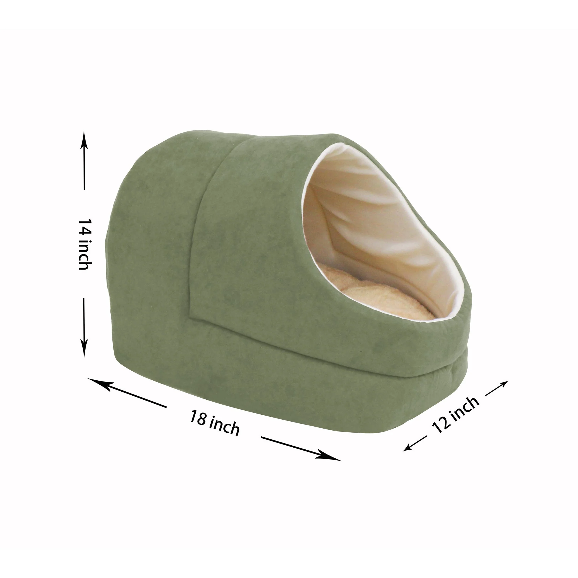 GOOPAWS Cave Covered Cat & Small Dog Warming Burrow Bed, Sage Green - Image 4