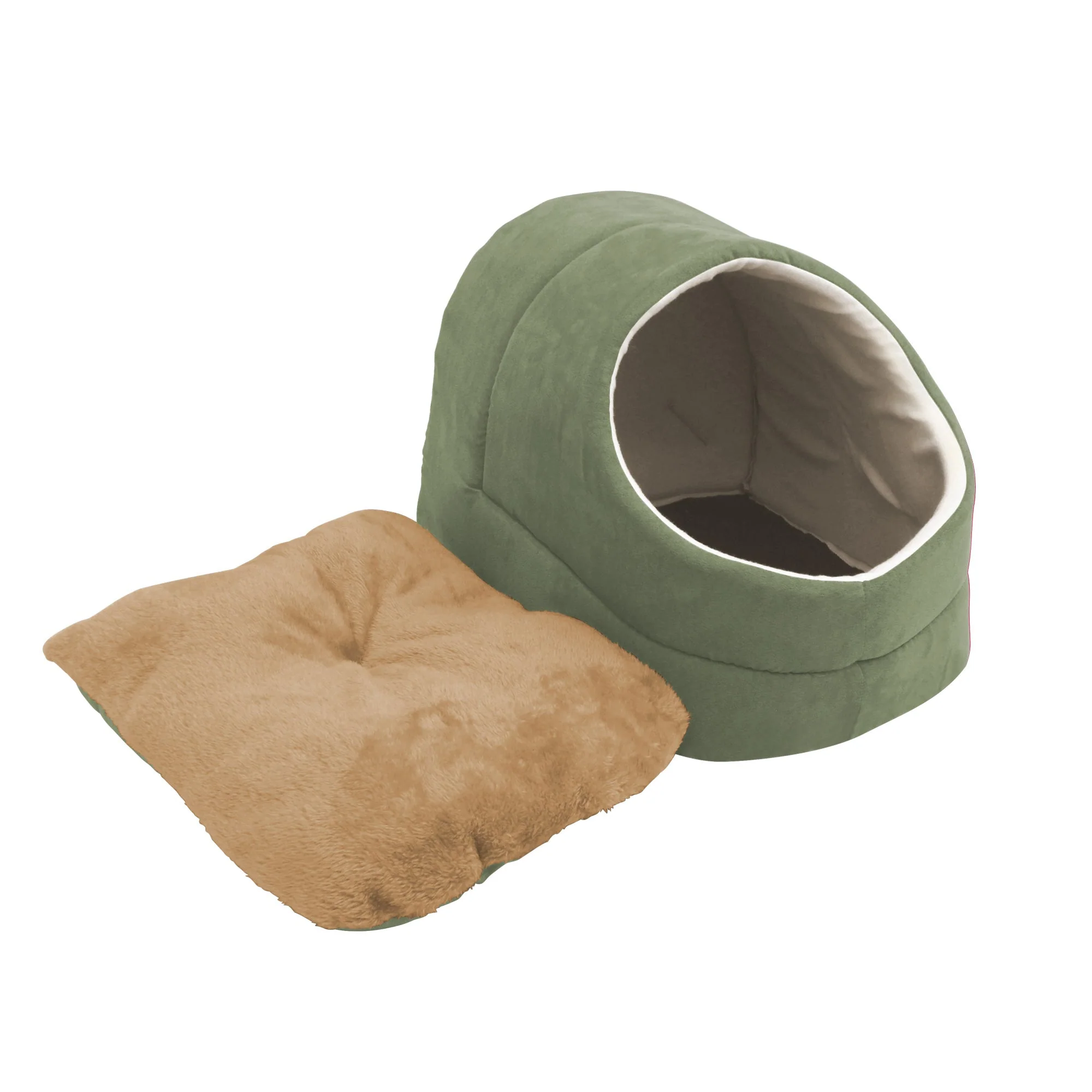 GOOPAWS Cave Covered Cat & Small Dog Warming Burrow Bed, Sage Green - Image 6