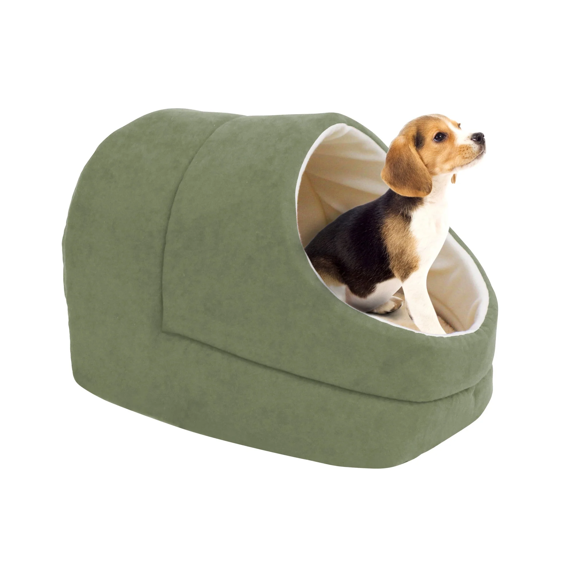 GOOPAWS Cave Covered Cat & Small Dog Warming Burrow Bed, Sage Green - Image 8