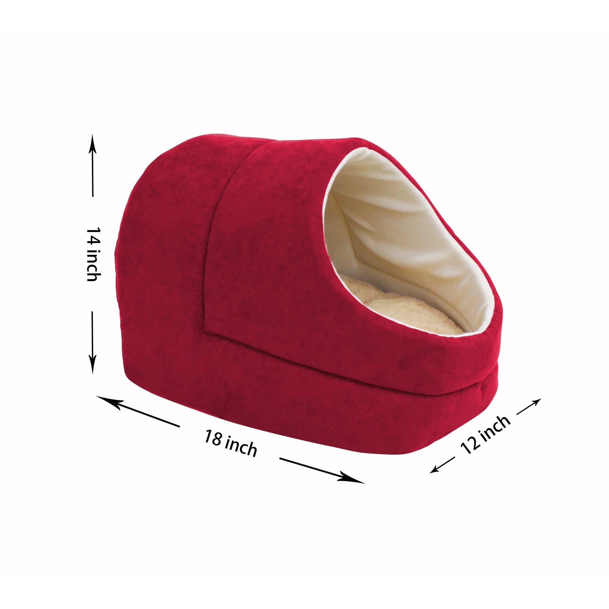 GOOPAWS Cave Covered Cat & Small Dog Warming Burrow Cat Bed, Burgundy - Image 4