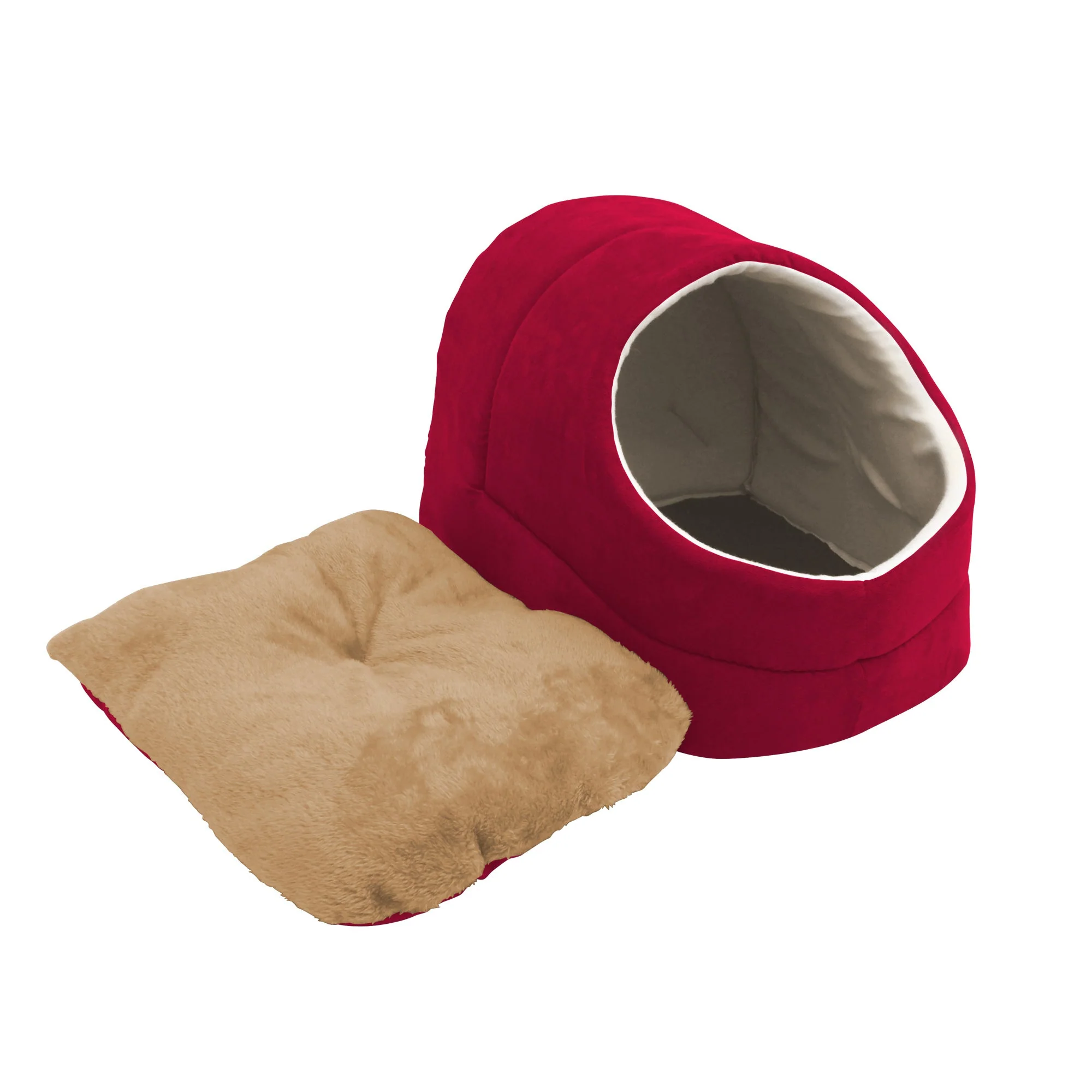 GOOPAWS Cave Covered Cat & Small Dog Warming Burrow Cat Bed, Burgundy - Image 6