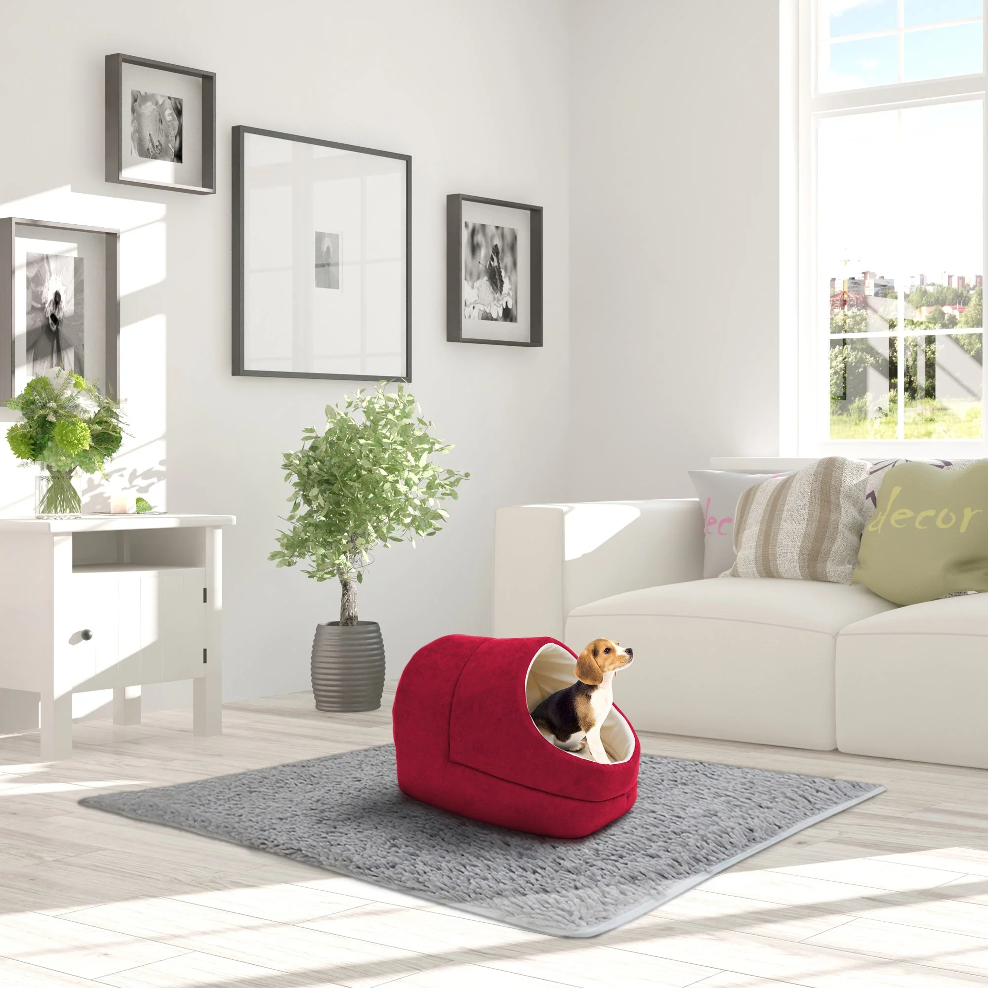 GOOPAWS Cave Covered Cat & Small Dog Warming Burrow Cat Bed, Burgundy - Image 7