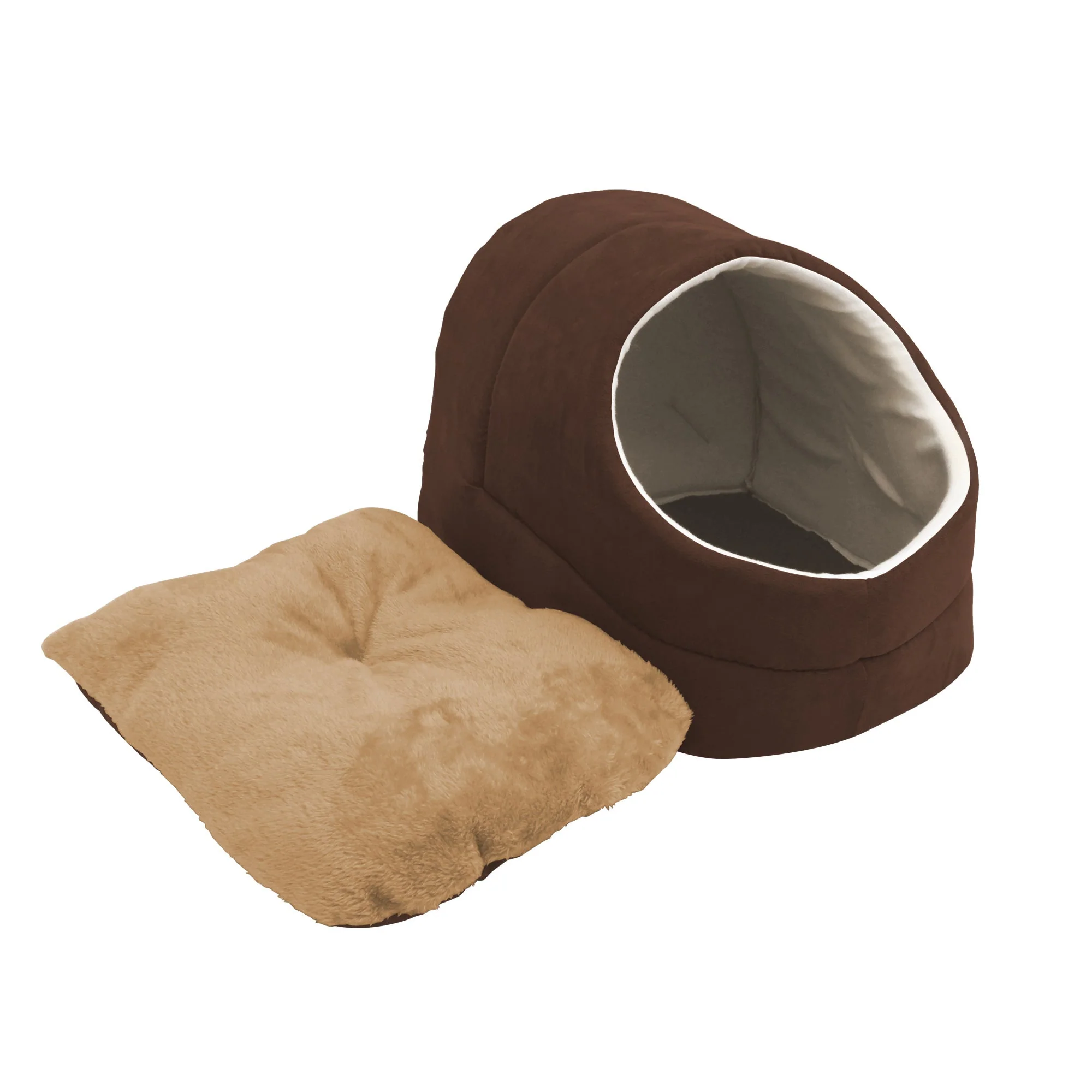 GOOPAWS Cave Covered for Small Dog & Cat Warming Burrow, Brown - Image 4