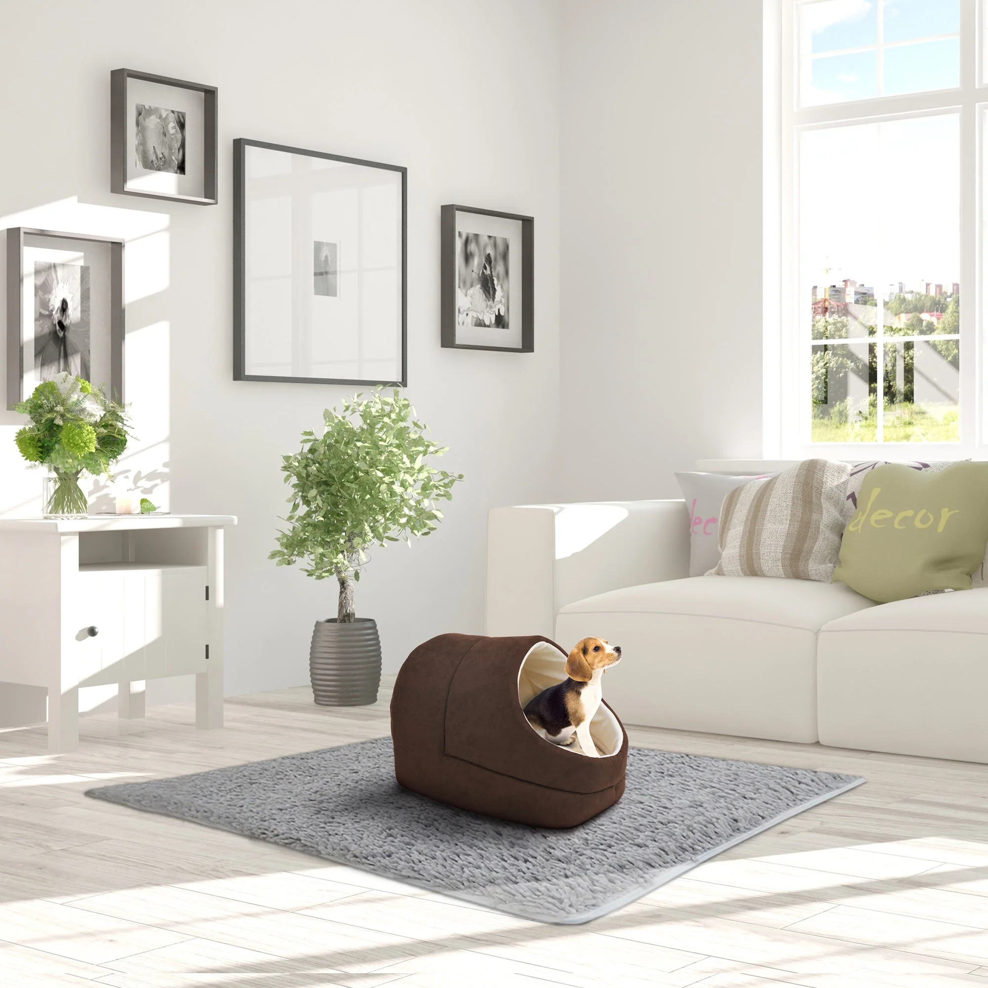 GOOPAWS Cave Covered for Small Dog & Cat Warming Burrow, Brown - Image 5