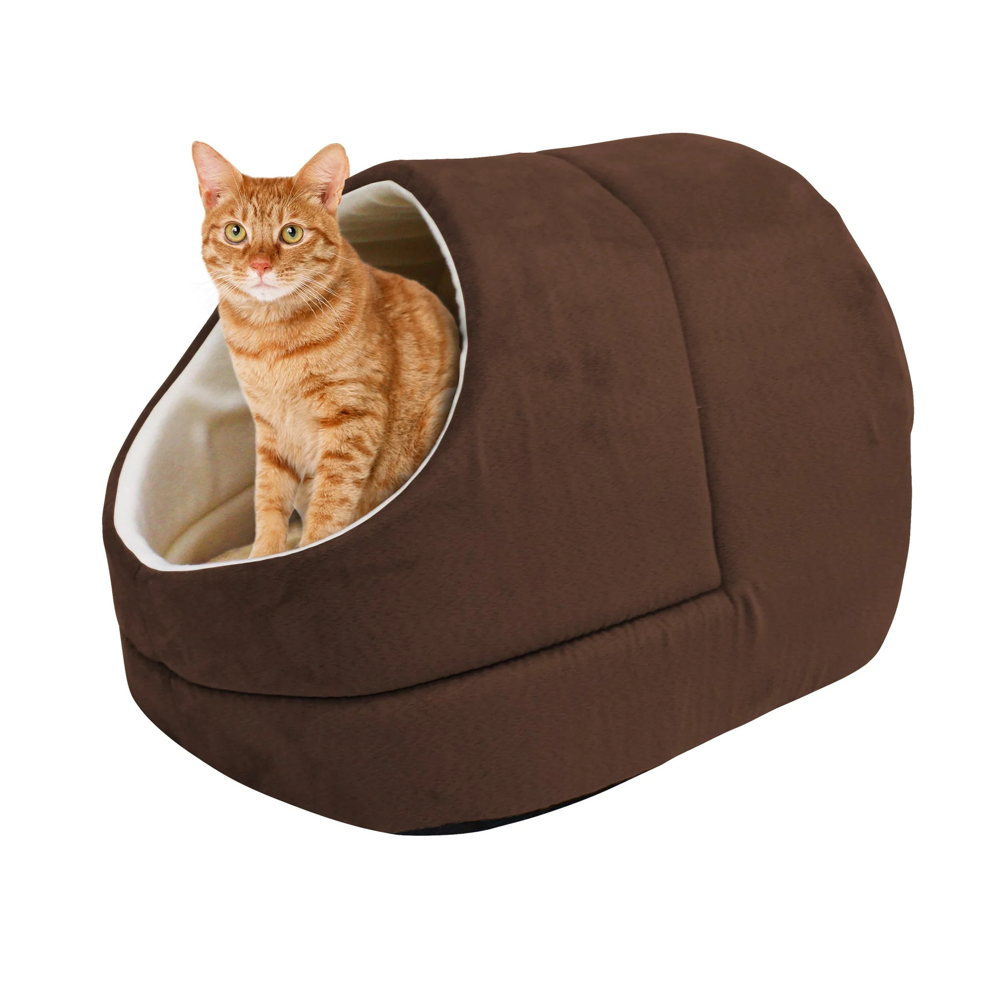 GOOPAWS Cave Covered for Small Dog & Cat Warming Burrow, Brown - Image 6