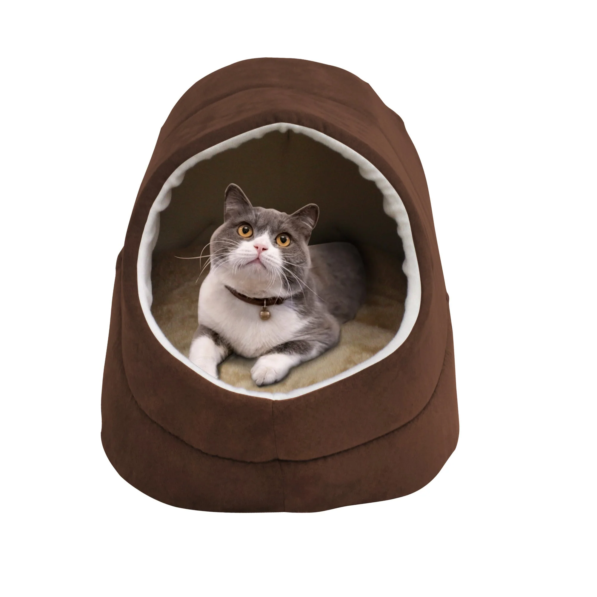 GOOPAWS Cave Covered for Small Dog & Cat Warming Burrow, Brown - Image 7