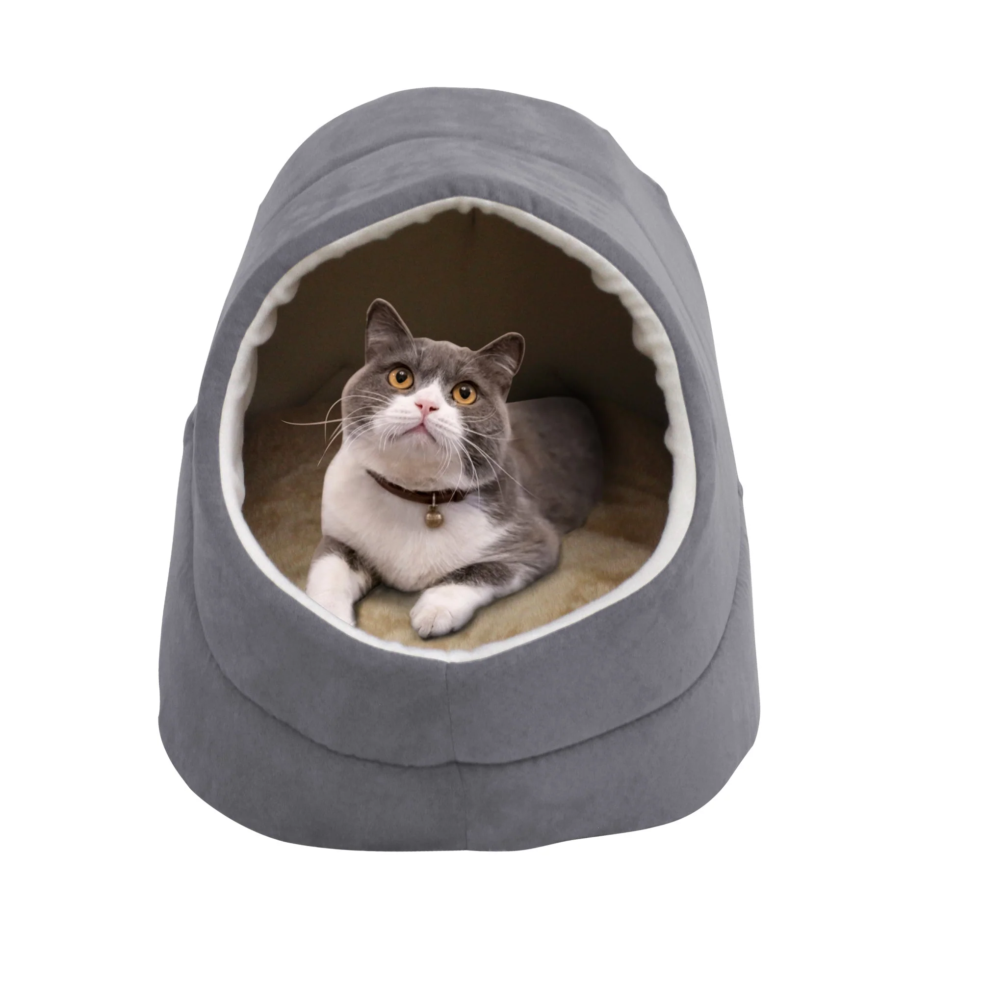 GOOPAWS Cave Covered for Small Dog & Cat Warming Burrow Bed, Gray - Image 3