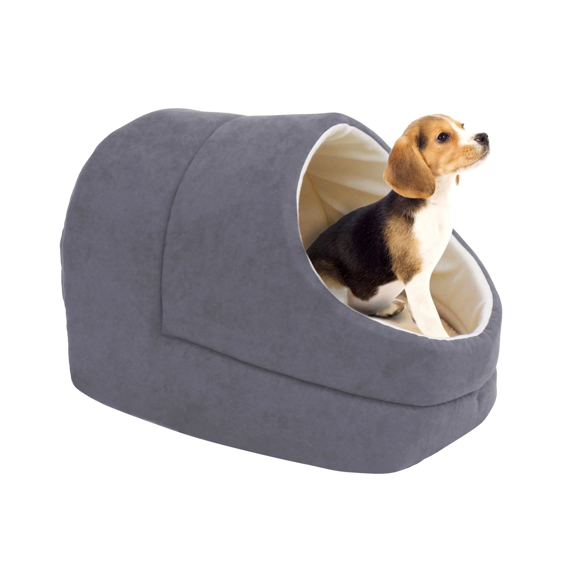 GOOPAWS Cave Covered for Small Dog & Cat Warming Burrow Bed, Gray - Image 4