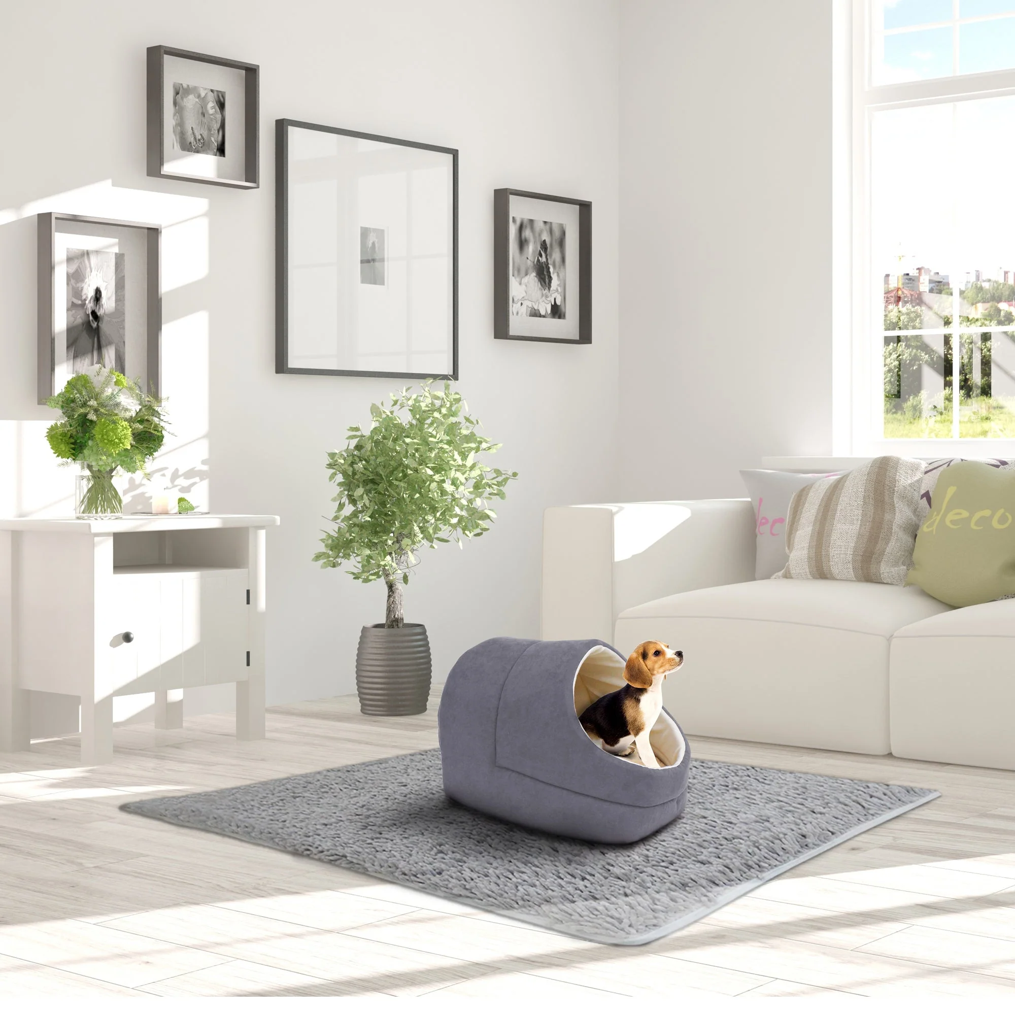 GOOPAWS Cave Covered for Small Dog & Cat Warming Burrow Bed, Gray - Image 7