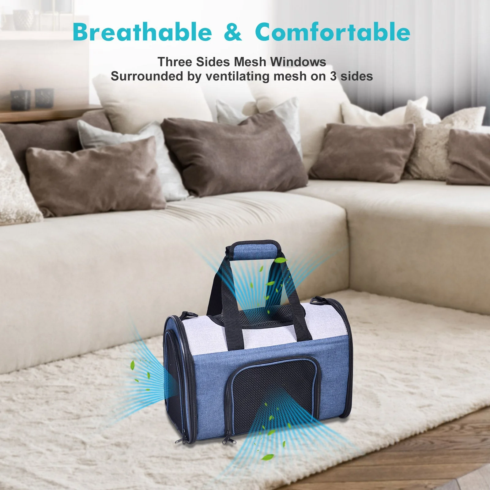 GOOPAWS Collapsible Airline Travel Pet Carrier Bag, Dark Blue, 16'' - Image 3