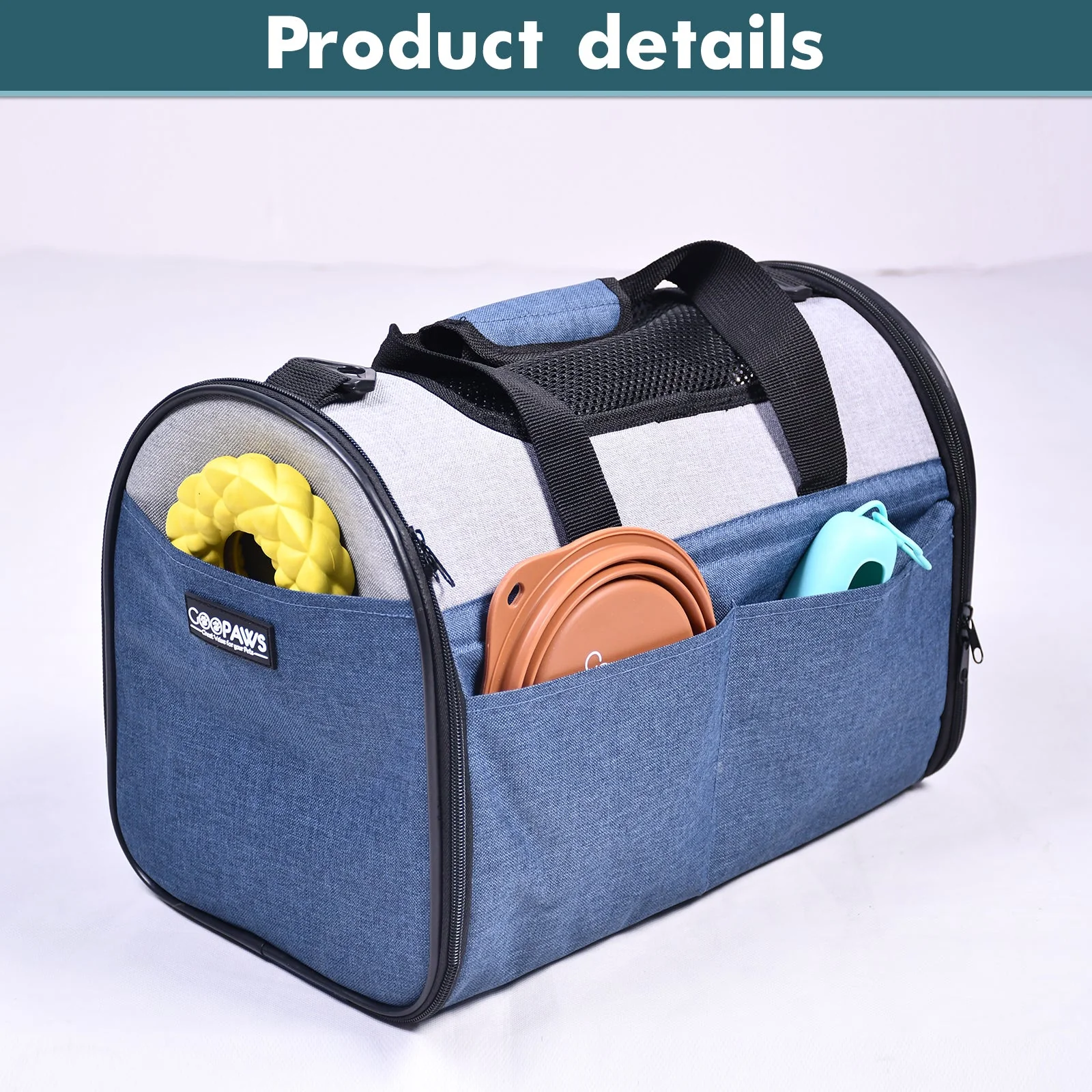 GOOPAWS Collapsible Airline Travel Pet Carrier Bag, Dark Blue, 16'' - Image 4