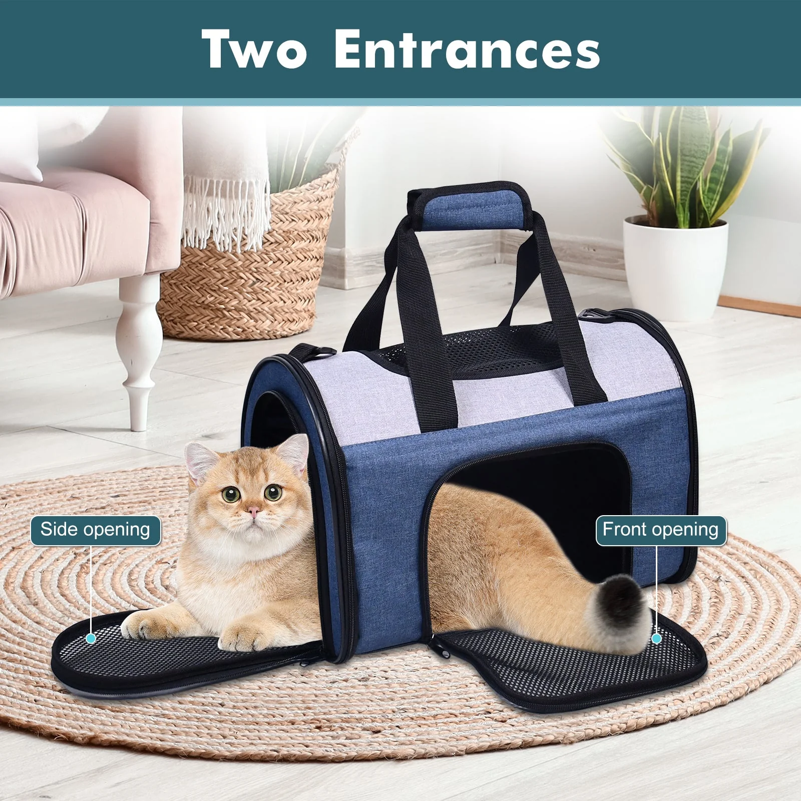 GOOPAWS Collapsible Airline Travel Pet Carrier Bag, Dark Blue, 16'' - Image 7