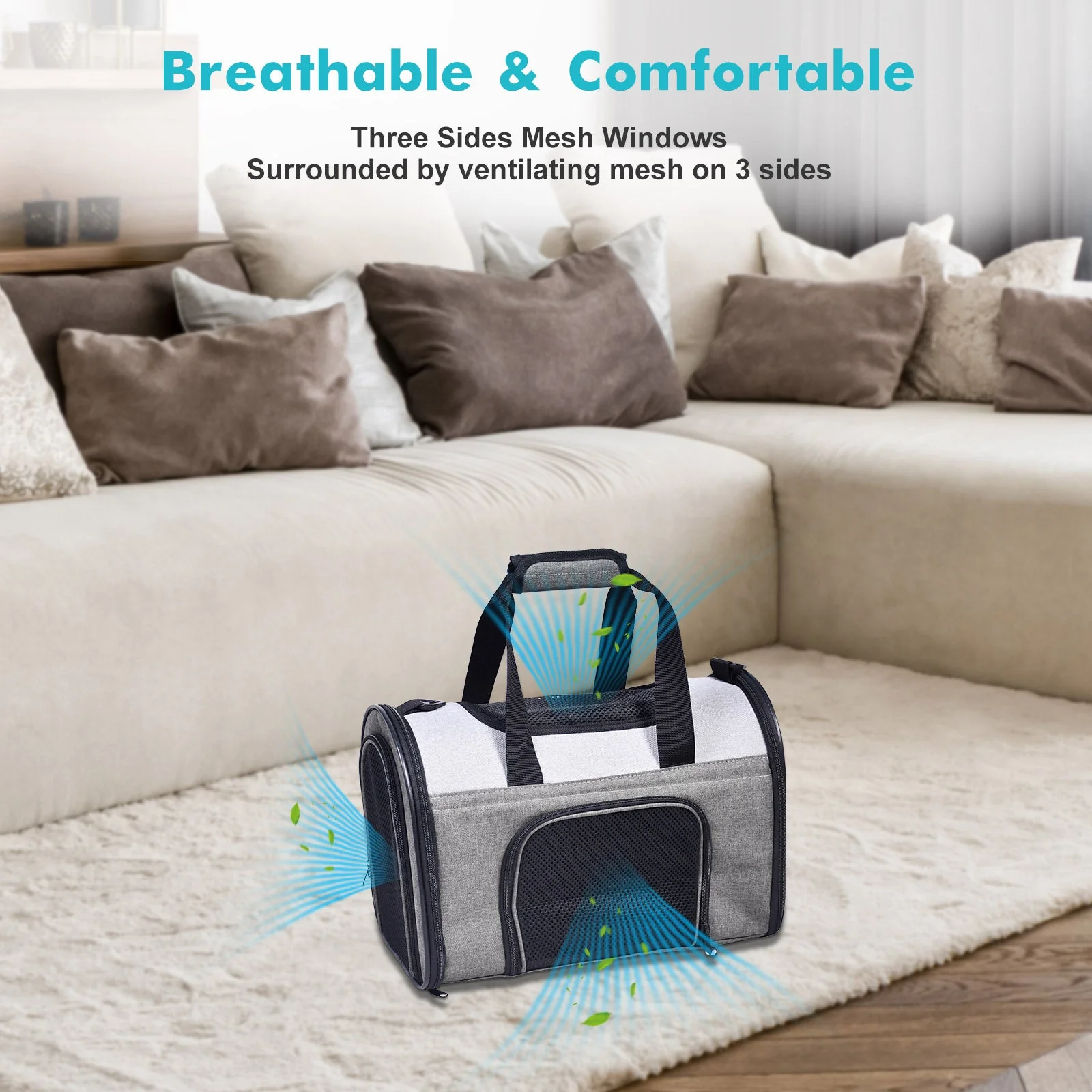 GOOPAWS Collapsible Airline Travel Pet Carrier Bag, Smoke Grey, 16'' - Image 4