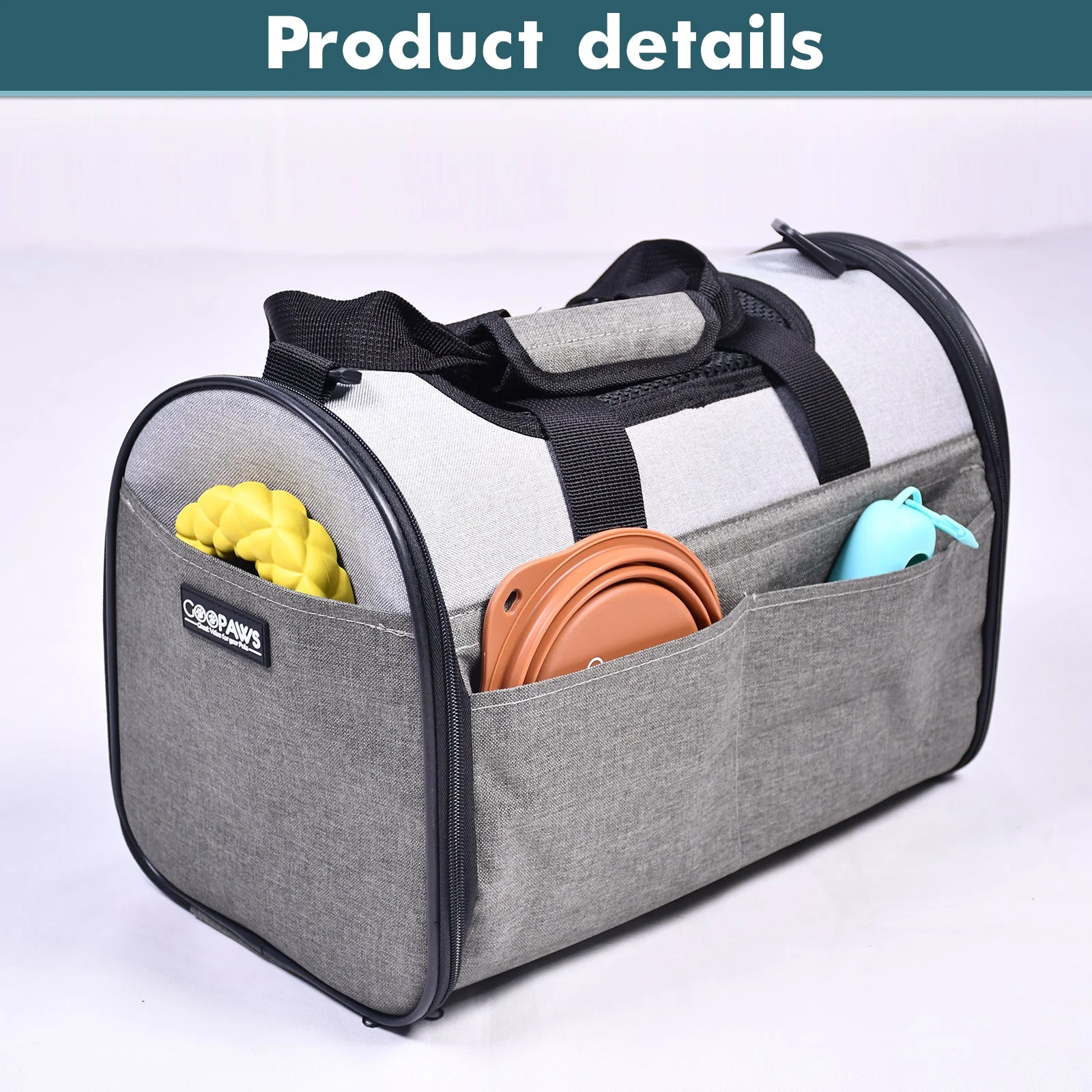 GOOPAWS Collapsible Airline Travel Pet Carrier Bag, Smoke Grey, 16'' - Image 5