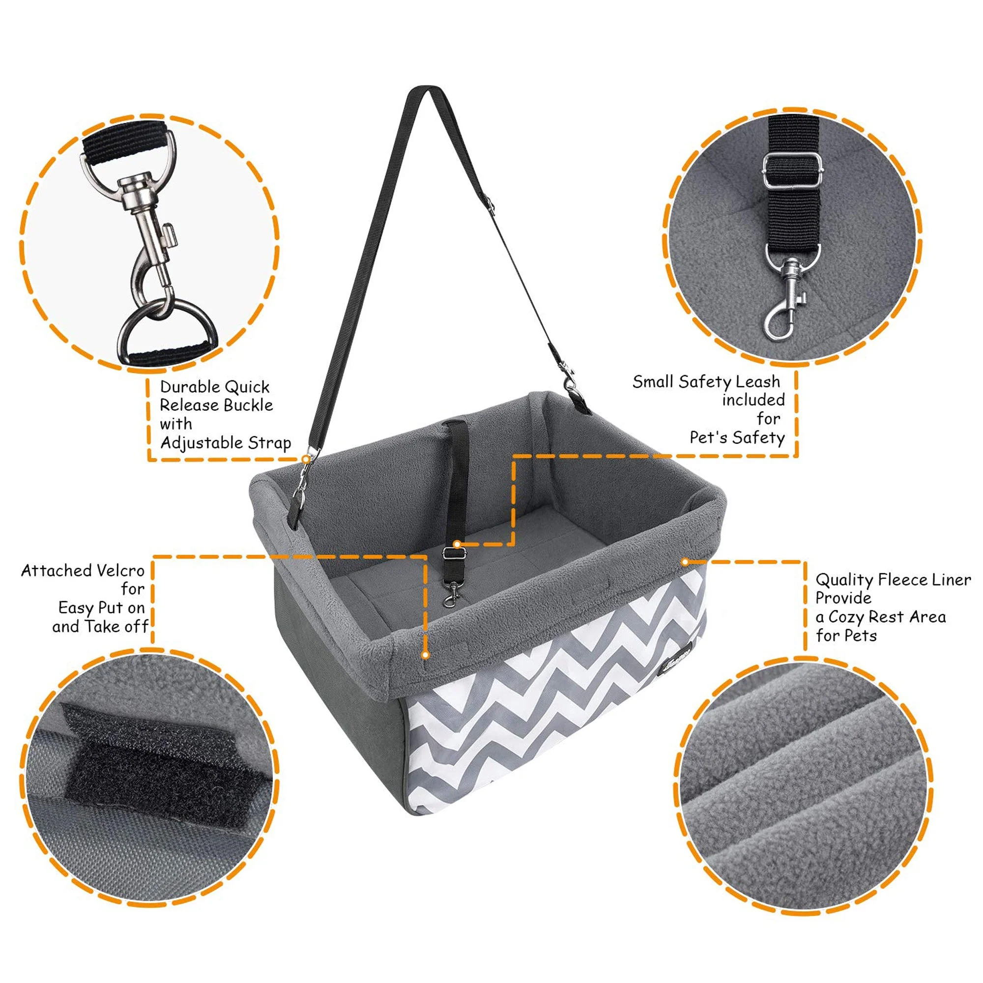Jespet Car Travel Dog Booster Seat & Seat Belt, Gray - Image 3