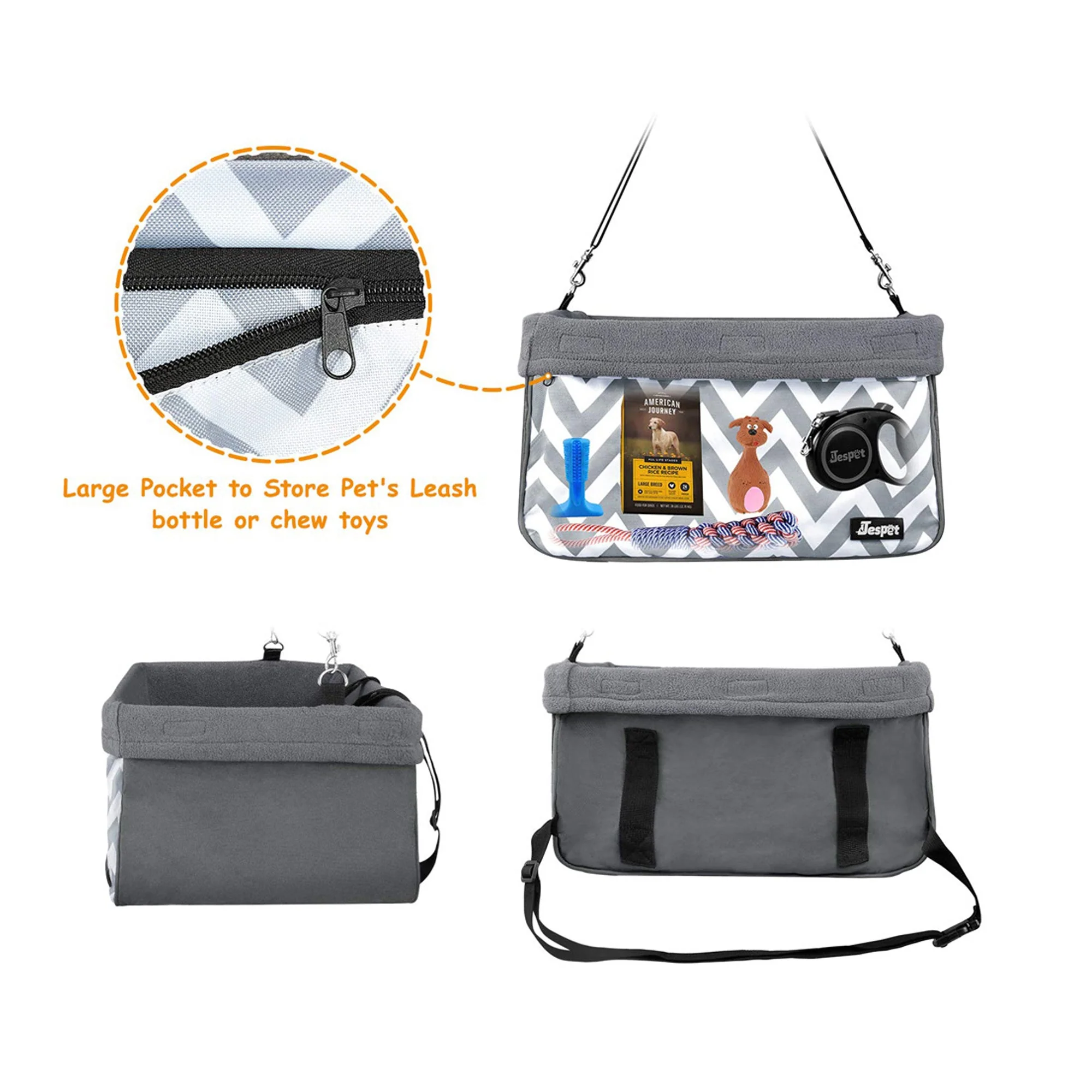 Jespet Car Travel Dog Booster Seat & Seat Belt, Gray - Image 6