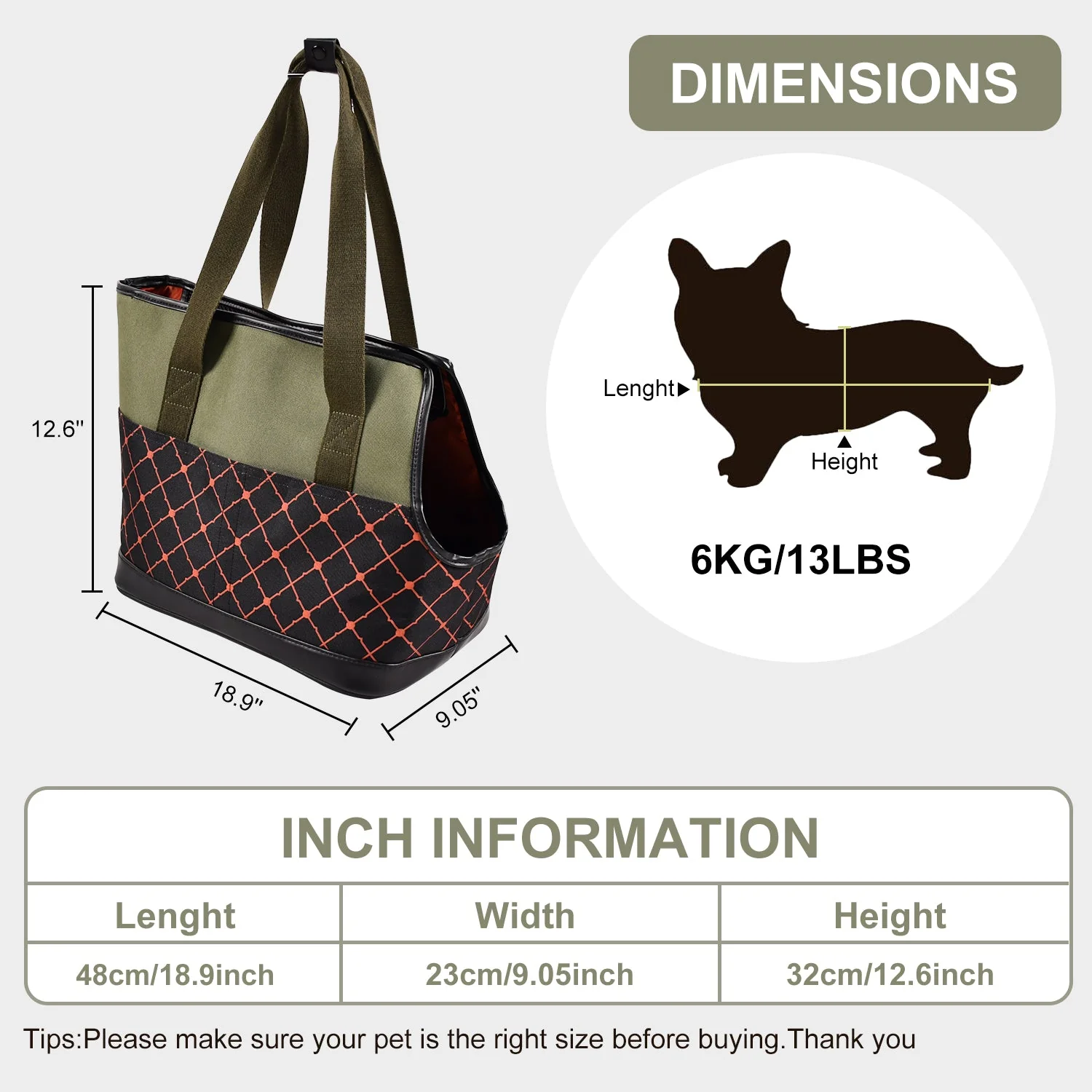 GOOPAWS Dog Purse Carrier for Small Dogs, Soft-Sided Tote Bags With Pocket Dog Travel Supplies Portable Dog Sling With Anti-Slip Bottom, Green, 19"L X 9"W X 12.6"H - Image 4
