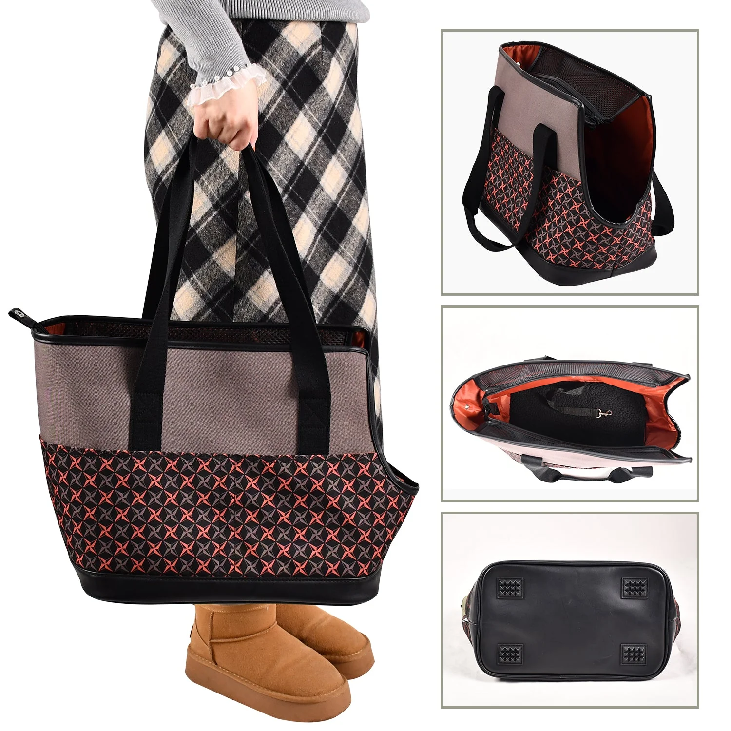 GOOPAWS Dog Purse Carrier for Small Dogs, Soft-Sided Tote Bags With Pocket Dog Travel Supplies Portable Dog Sling With Anti-Slip Bottom, Khaki, 19"L X 9"W X 12.6"H - Image 3