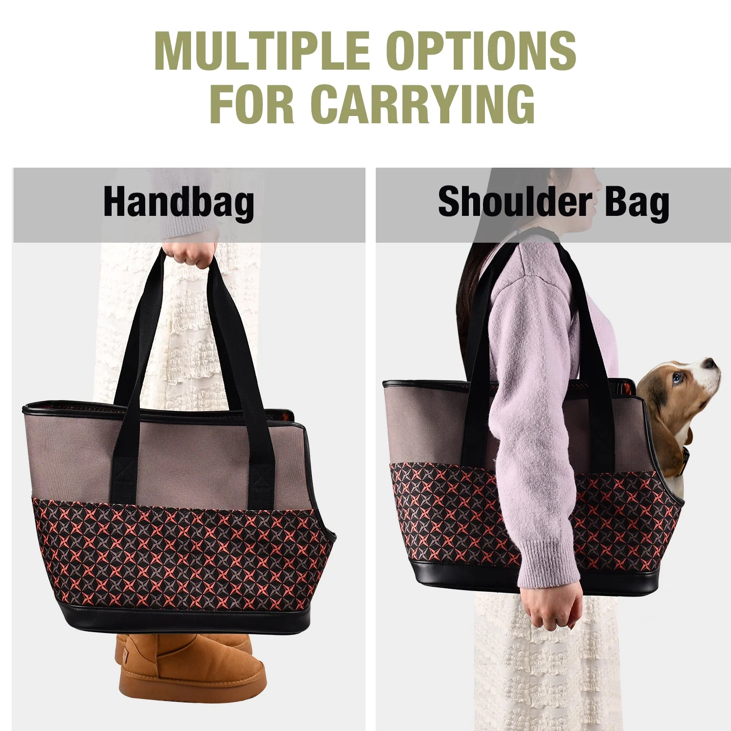 GOOPAWS Dog Purse Carrier for Small Dogs, Soft-Sided Tote Bags With Pocket Dog Travel Supplies Portable Dog Sling With Anti-Slip Bottom, Khaki, 19"L X 9"W X 12.6"H - Image 5