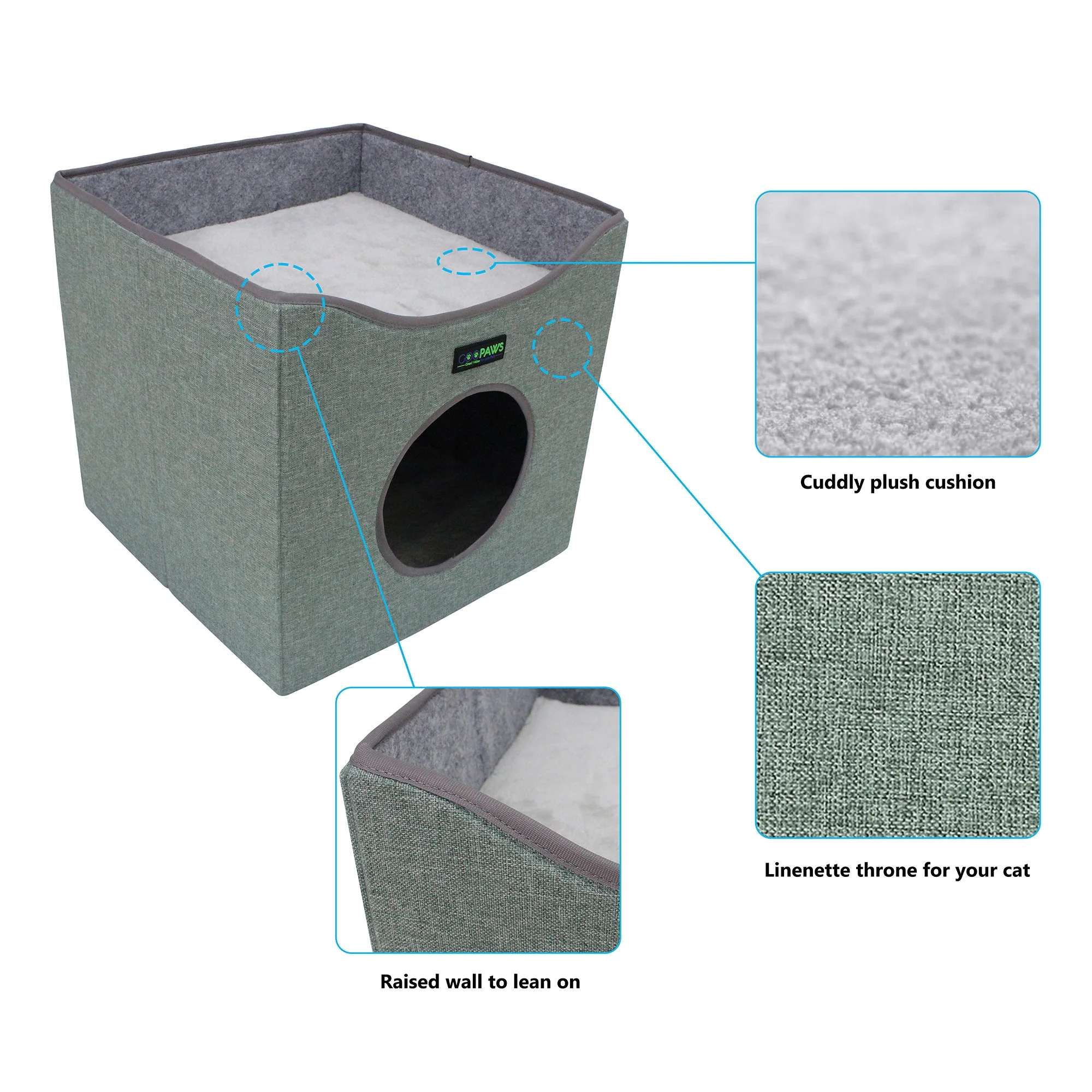 GOOPAWS Foldable Cat Condo, Cat Cube House & Sleeper Bed Cave, Green - Image 3