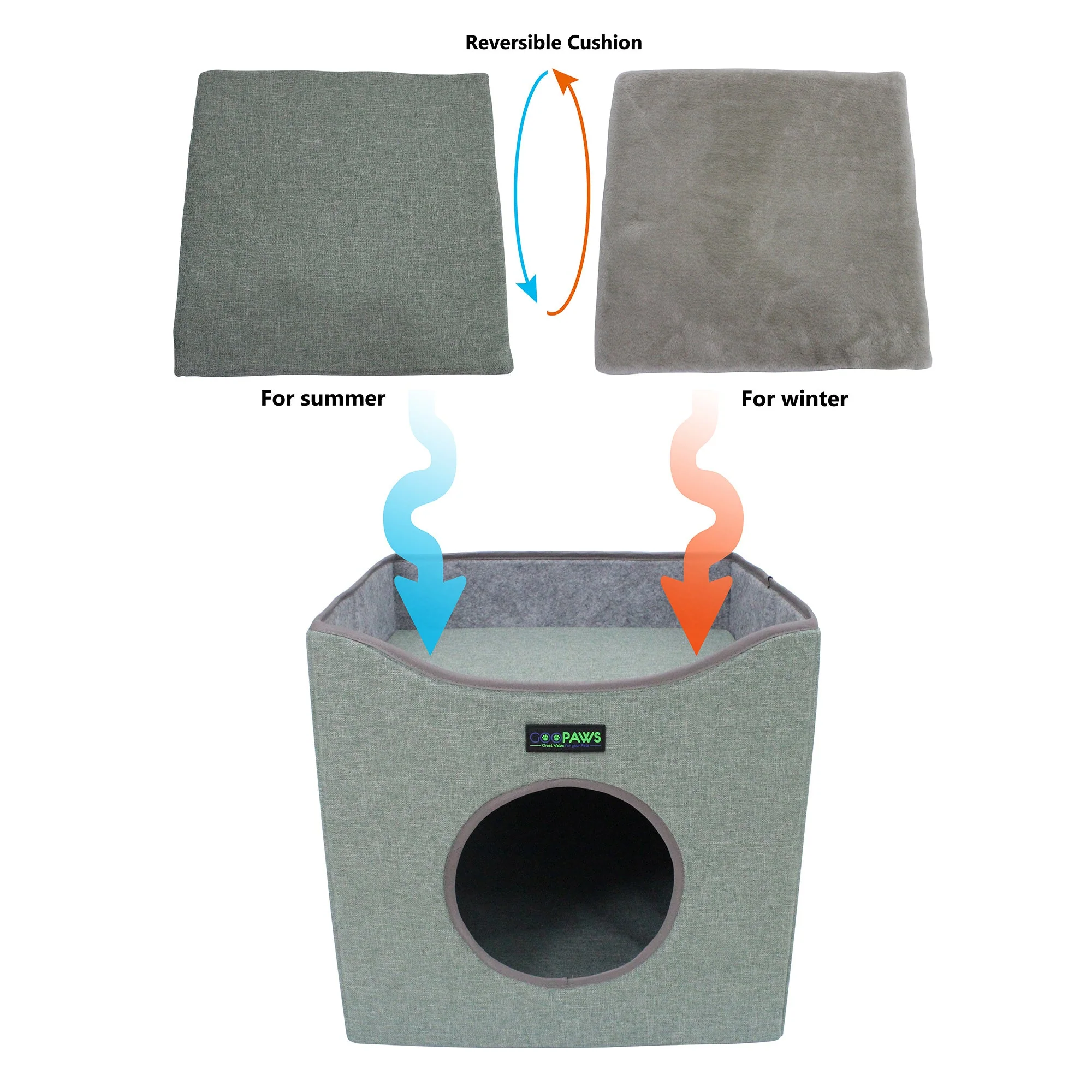 GOOPAWS Foldable Cat Condo, Cat Cube House & Sleeper Bed Cave, Green - Image 4