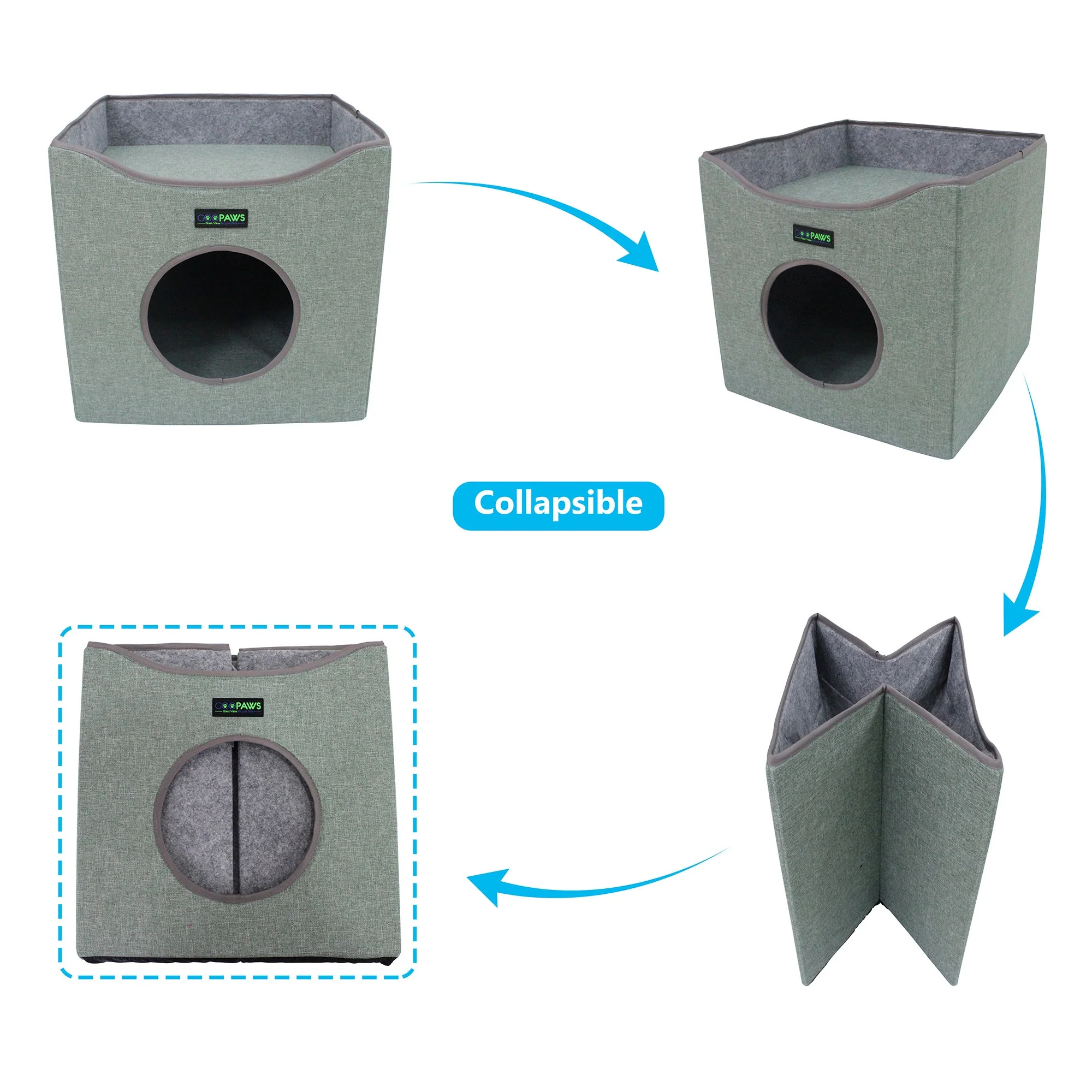 GOOPAWS Foldable Cat Condo, Cat Cube House & Sleeper Bed Cave, Green - Image 5