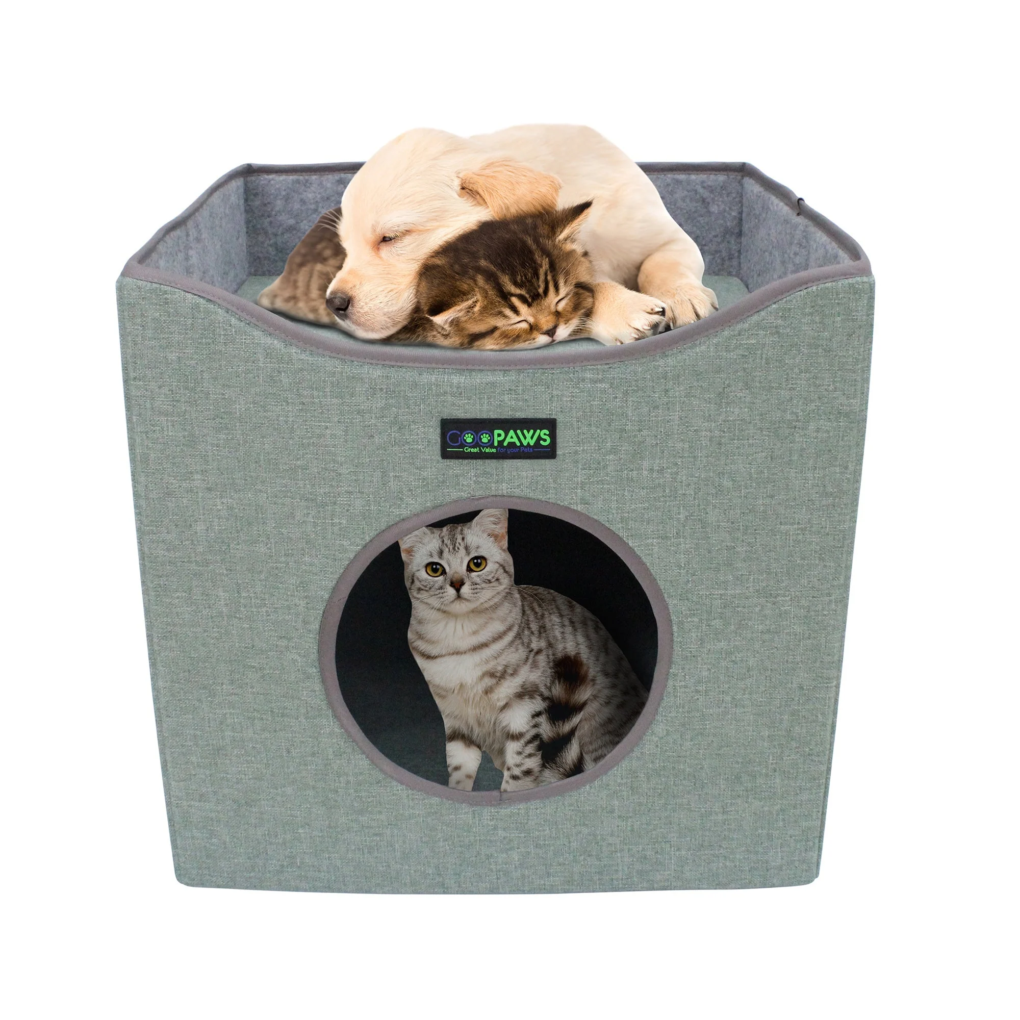 GOOPAWS Foldable Cat Condo, Cat Cube House & Sleeper Bed Cave, Green - Image 6