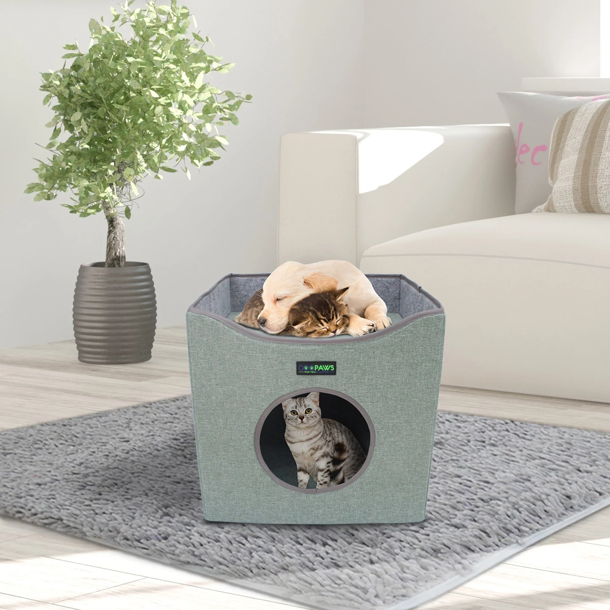 GOOPAWS Foldable Cat Condo, Cat Cube House & Sleeper Bed Cave, Green - Image 7
