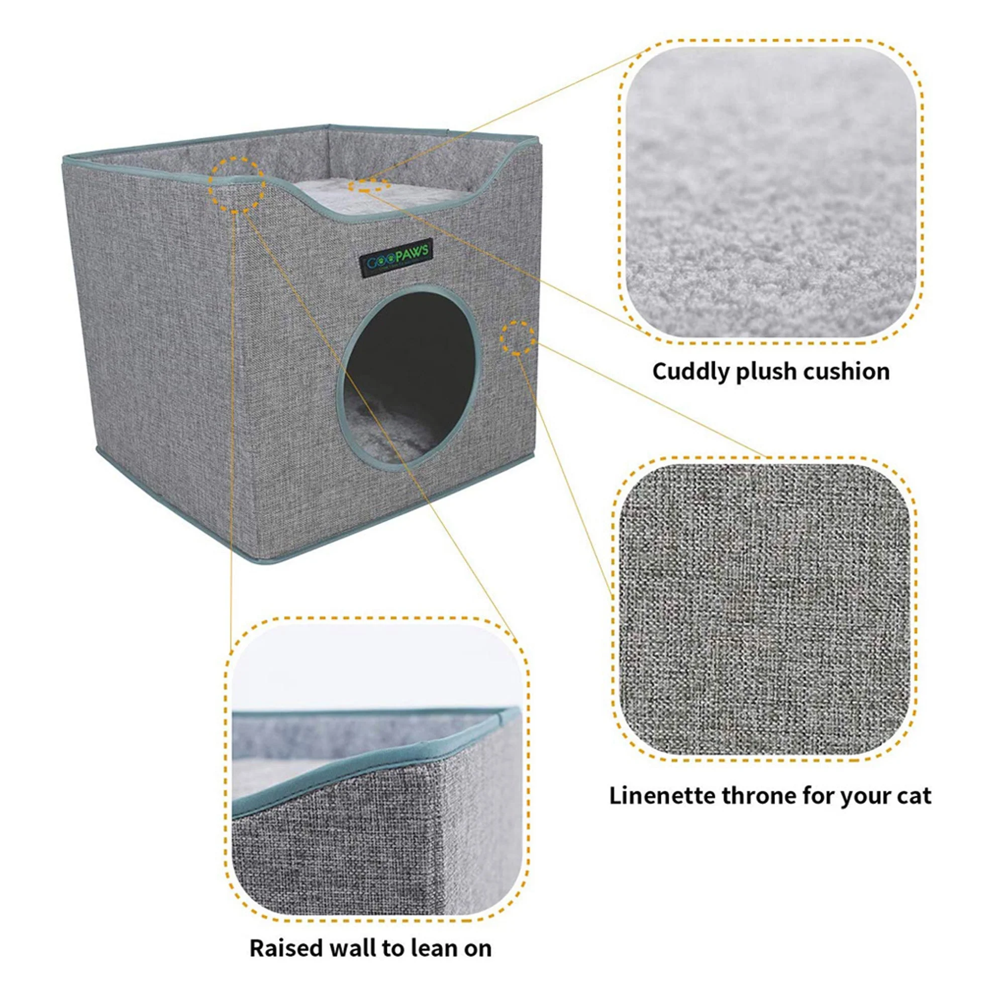 GOOPAWS Foldable Cat Condo, Cat Cube House & Sleeper Bed, Smoke Grey - Image 3