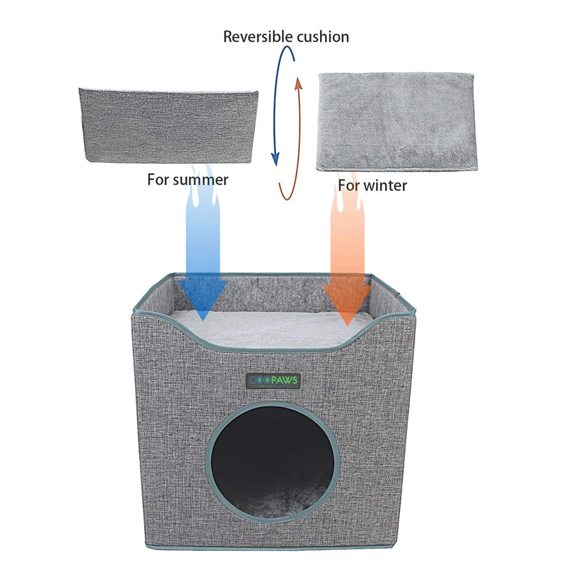 GOOPAWS Foldable Cat Condo, Cat Cube House & Sleeper Bed, Smoke Grey - Image 4