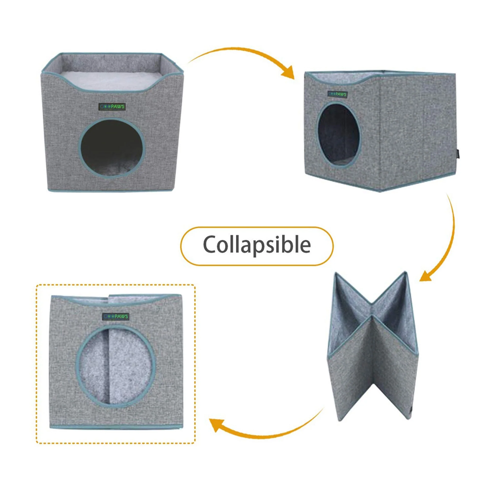 GOOPAWS Foldable Cat Condo, Cat Cube House & Sleeper Bed, Smoke Grey - Image 5