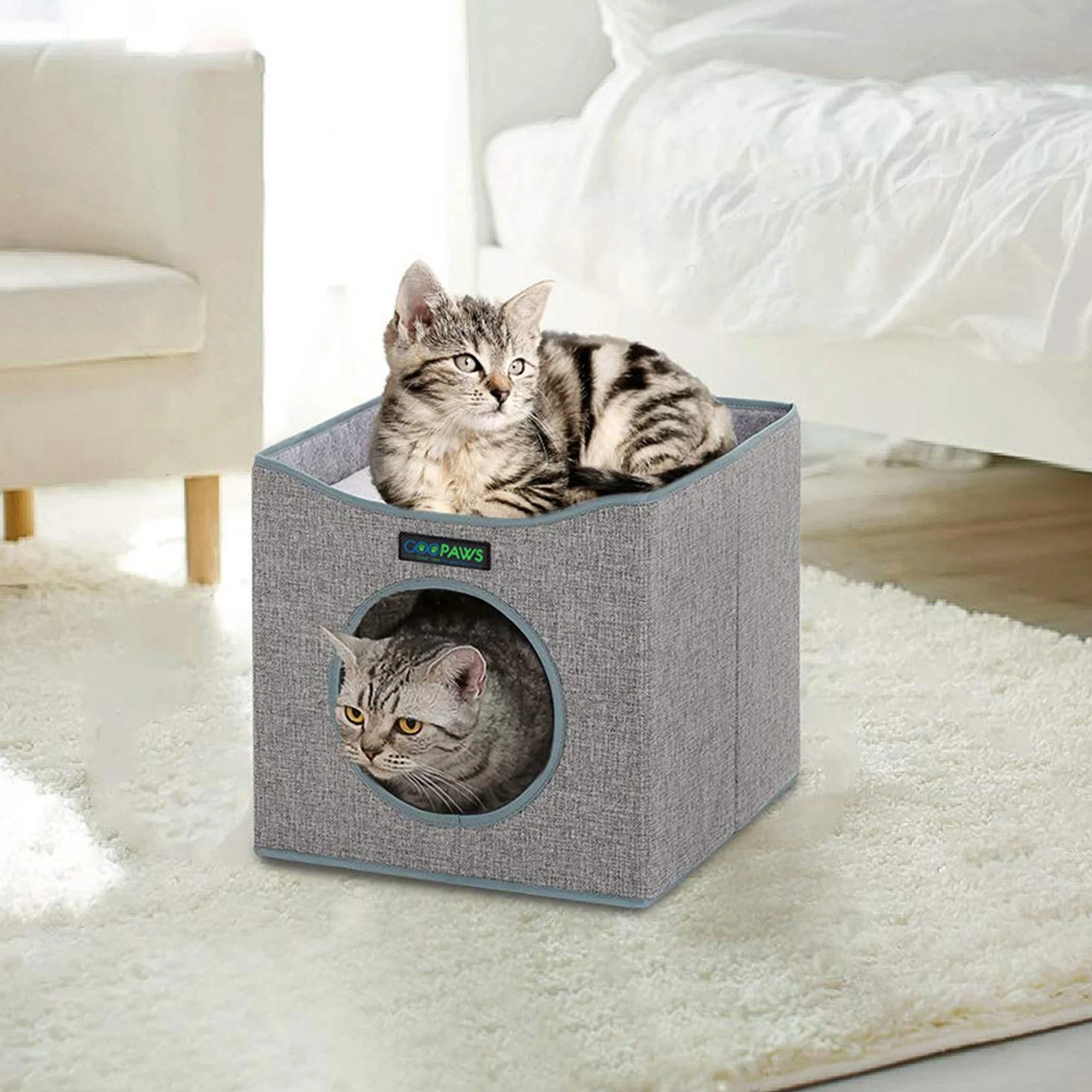 GOOPAWS Foldable Cat Condo, Cat Cube House & Sleeper Bed, Smoke Grey - Image 6