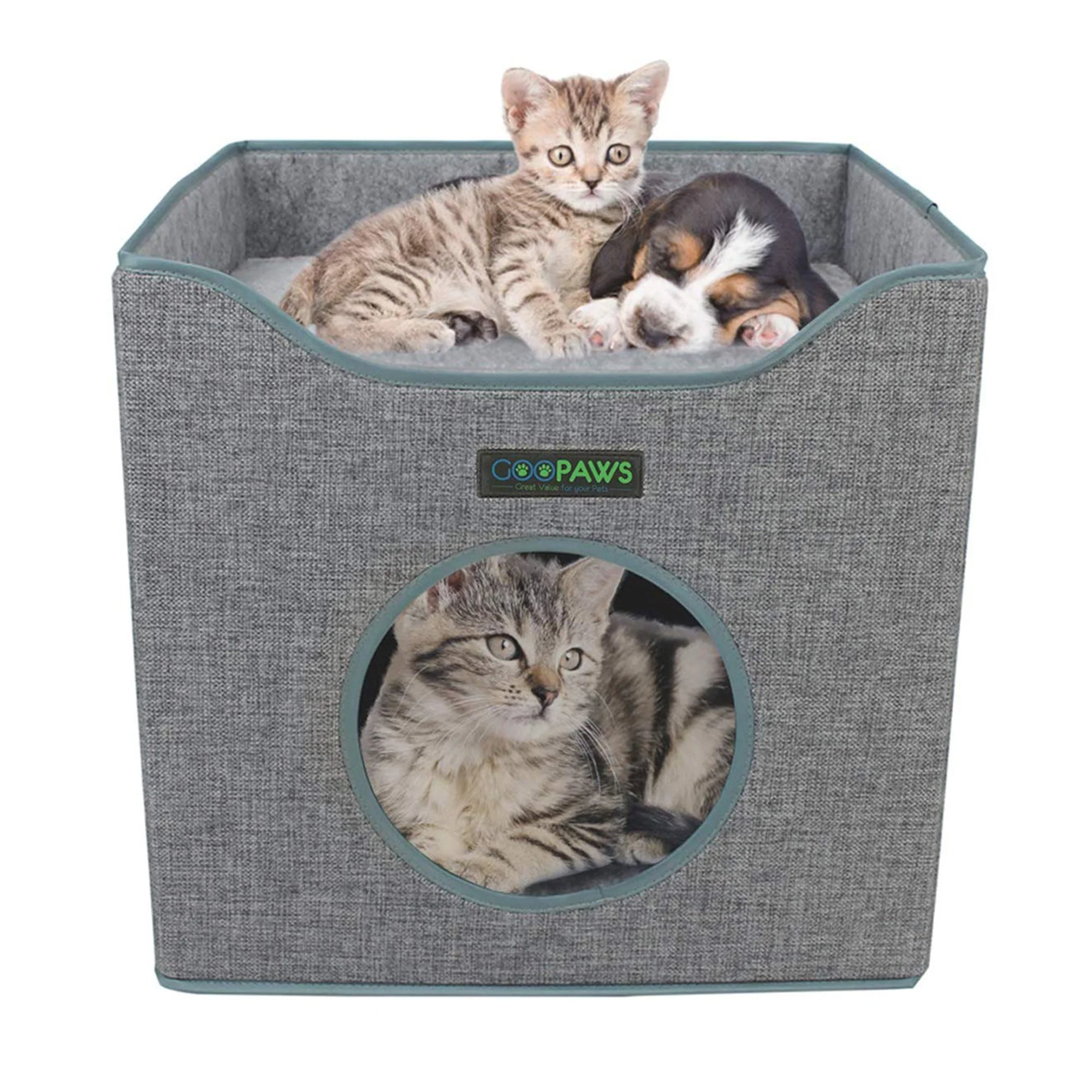 GOOPAWS Foldable Cat Condo, Cat Cube House & Sleeper Bed, Smoke Grey - Image 7