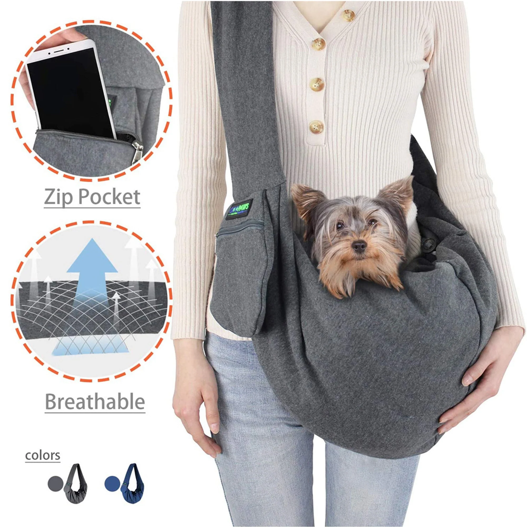 GOOPAWS Hand Free Comfy Dog & Cat Sling, Gray - Image 3