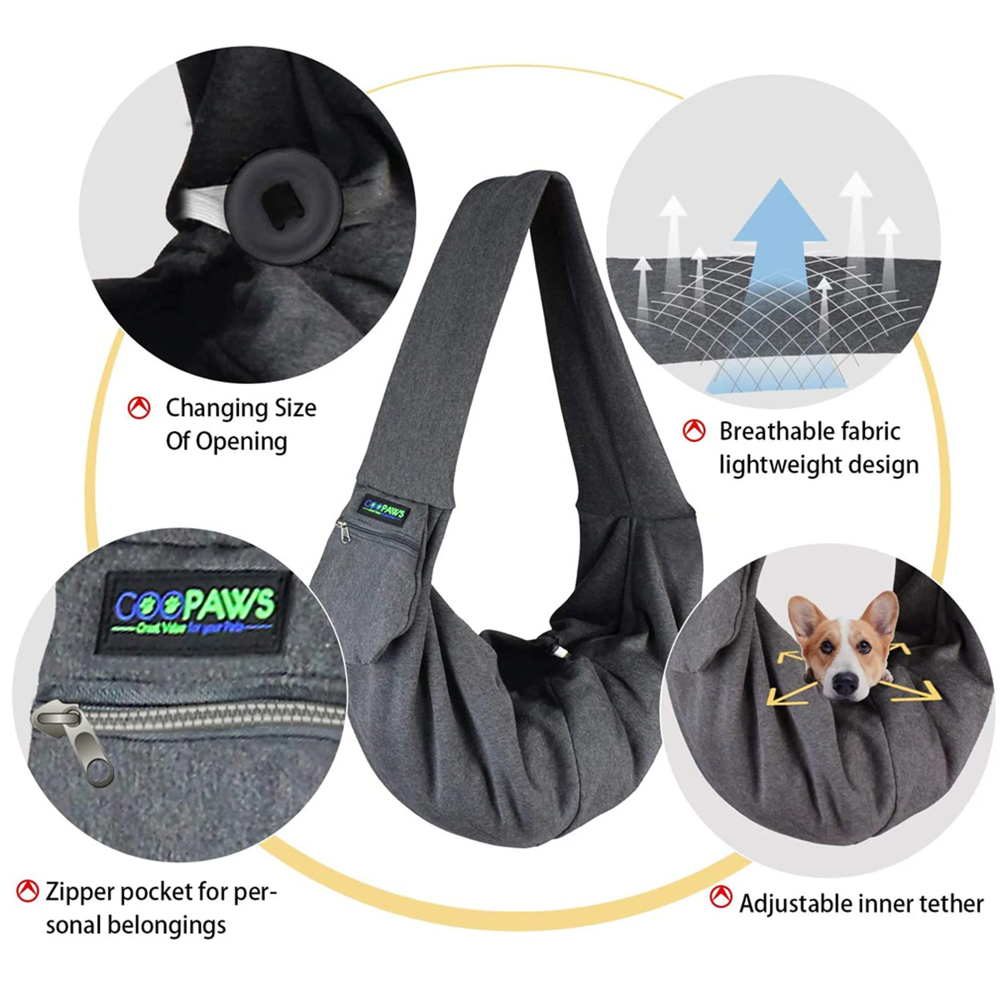 GOOPAWS Hand Free Comfy Dog & Cat Sling, Gray - Image 4