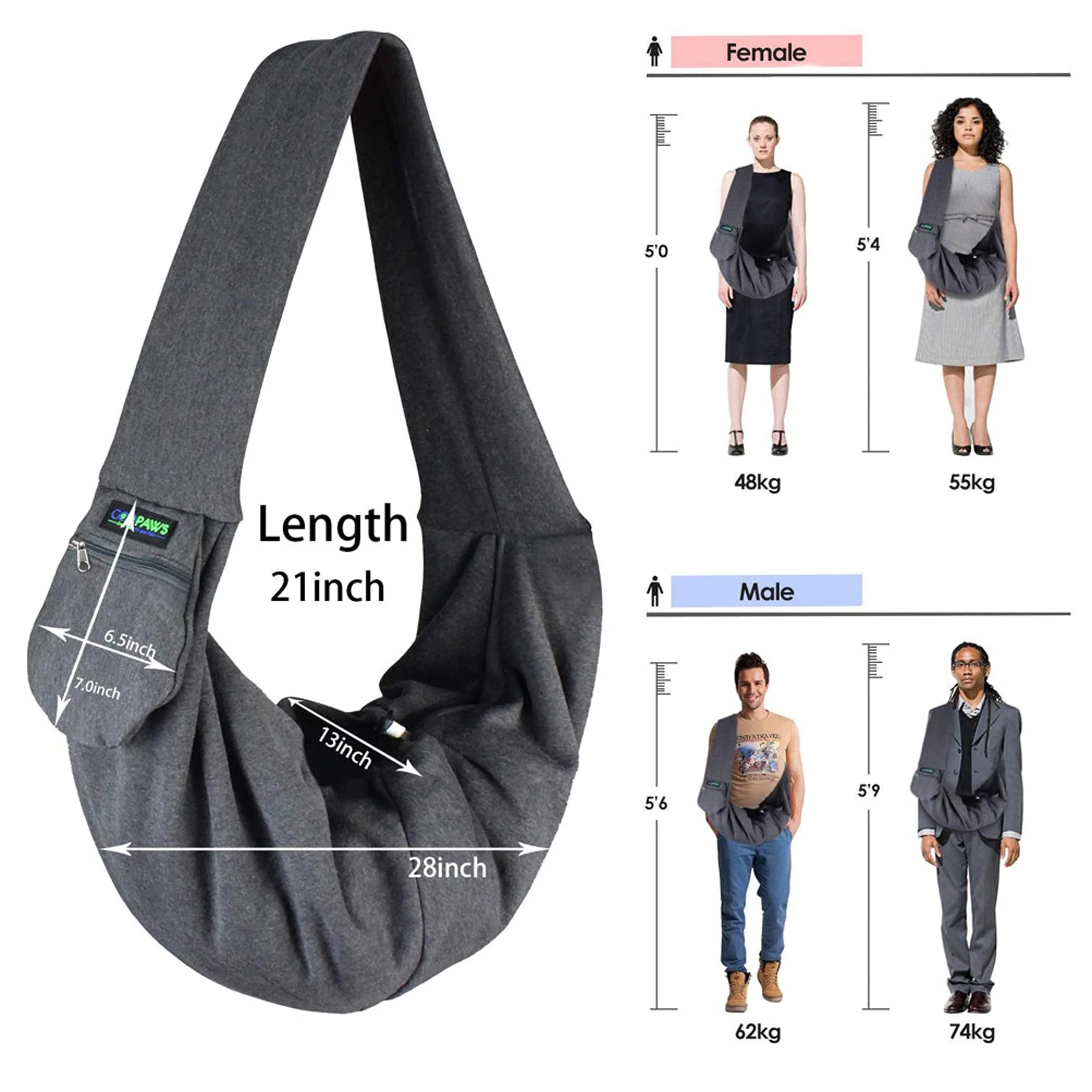 GOOPAWS Hand Free Comfy Dog & Cat Sling, Gray - Image 6
