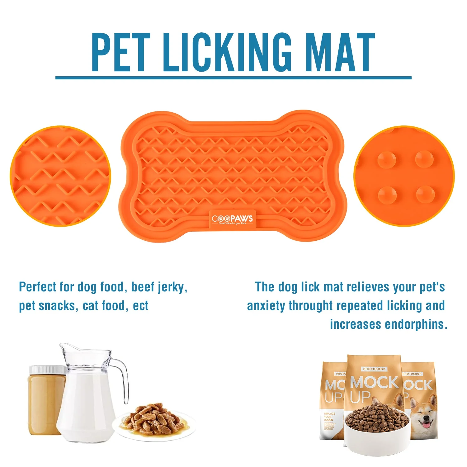 GOOPAWS Licking Mat 2 Pack, Orange & Blue - Image 3