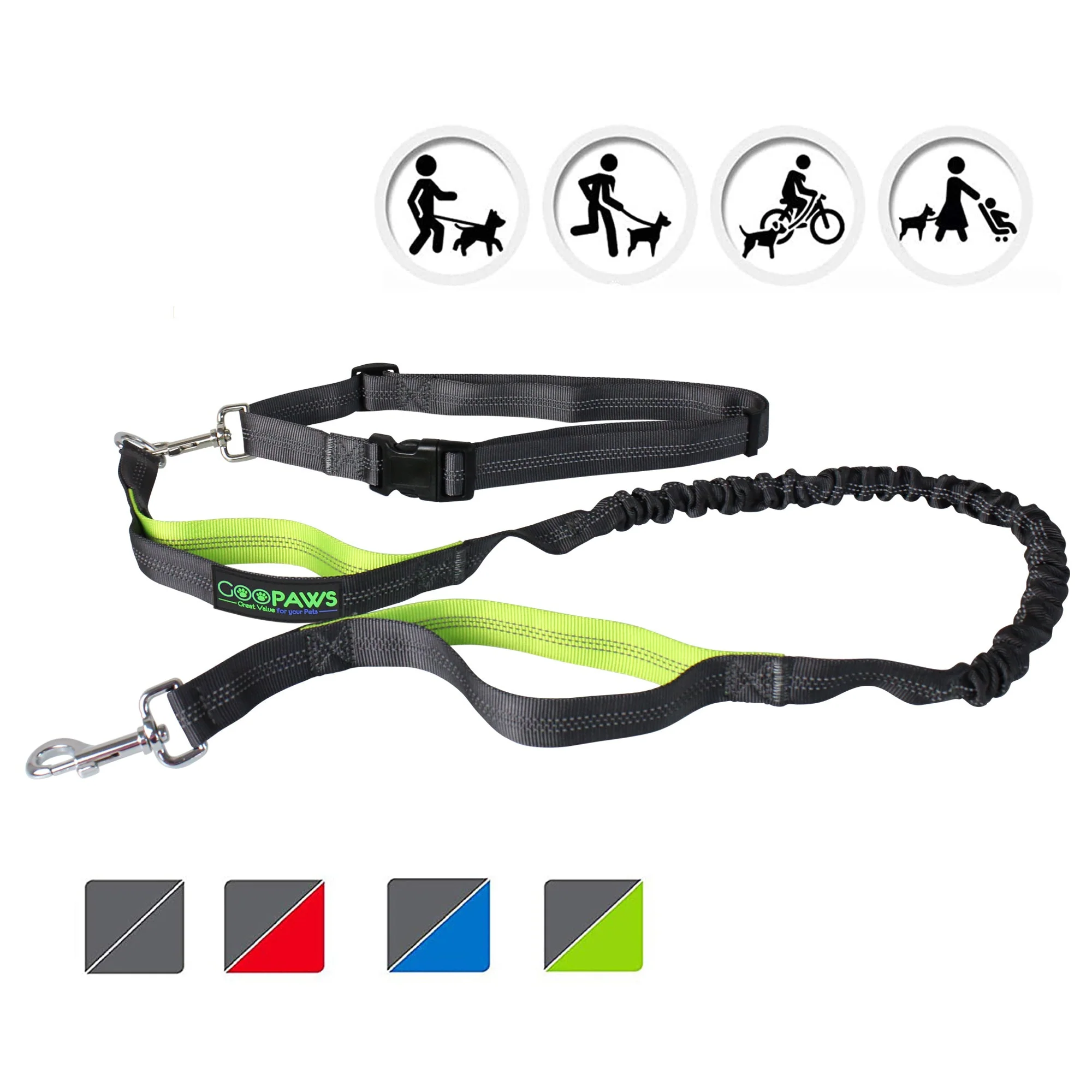 GOOPAWS No Pull Hand Free Bungee Dog Leash for Hiking, Running, Green - Image 3
