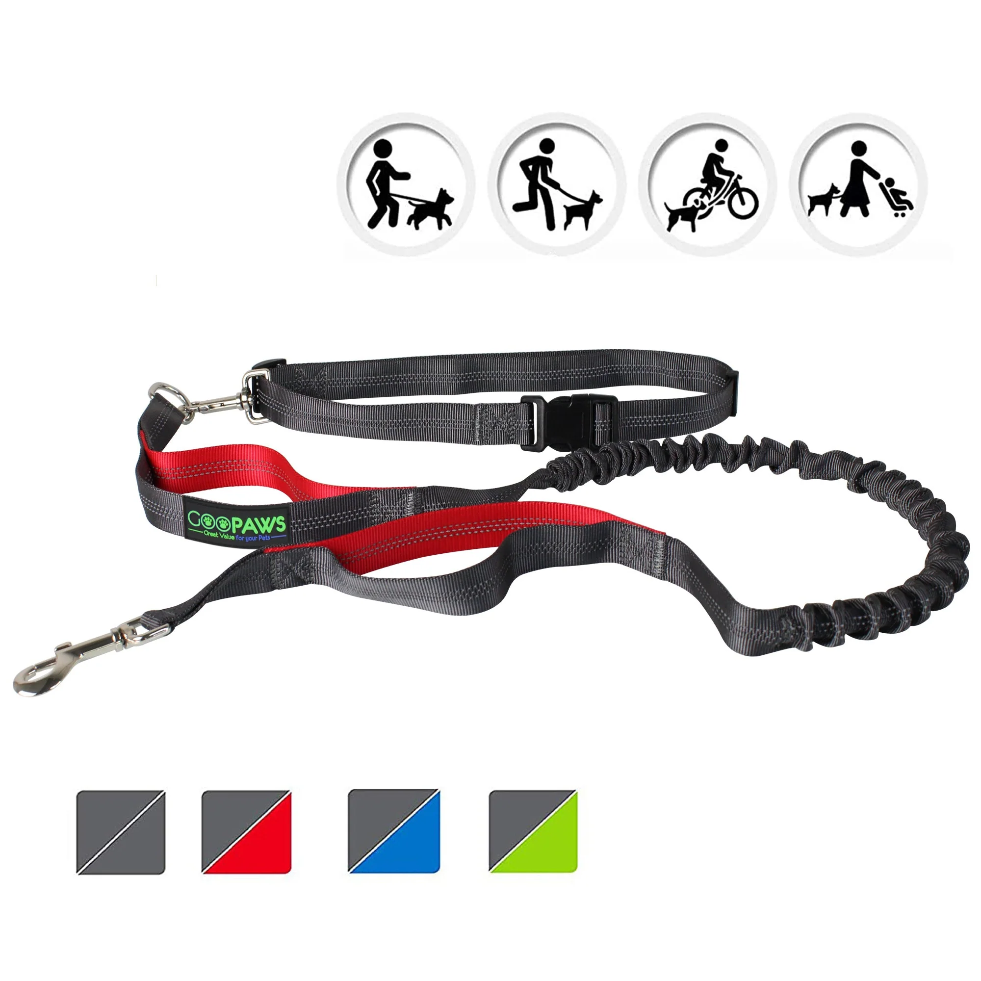 GOOPAWS No Pull Hand Free Bungee Dog Leash for Hiking, Running, Red - Image 3