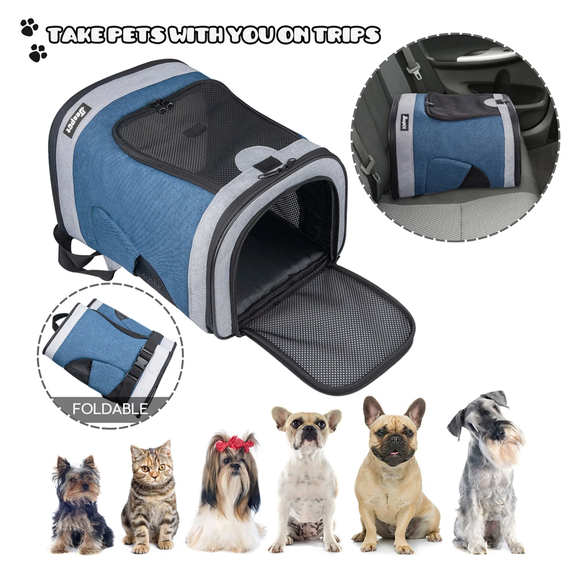 GOOPAWS Pet Soft Backpack Carrier for Small Dog Cat, Blue Grey, 13'' - Image 3