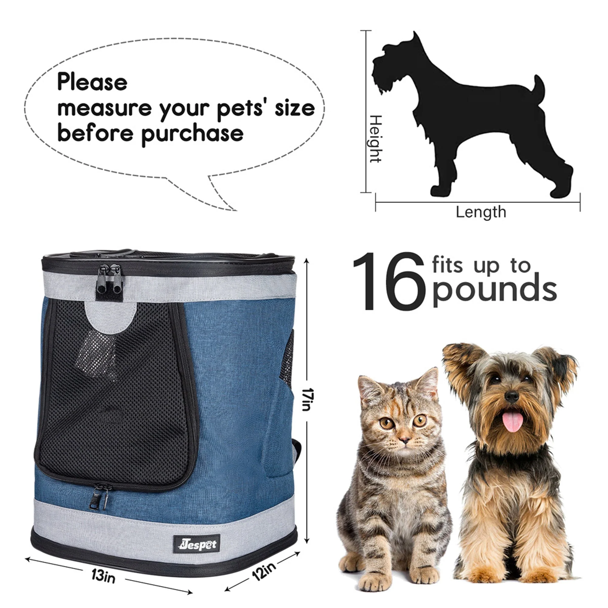 GOOPAWS Pet Soft Backpack Carrier for Small Dog Cat, Blue Grey, 13'' - Image 4