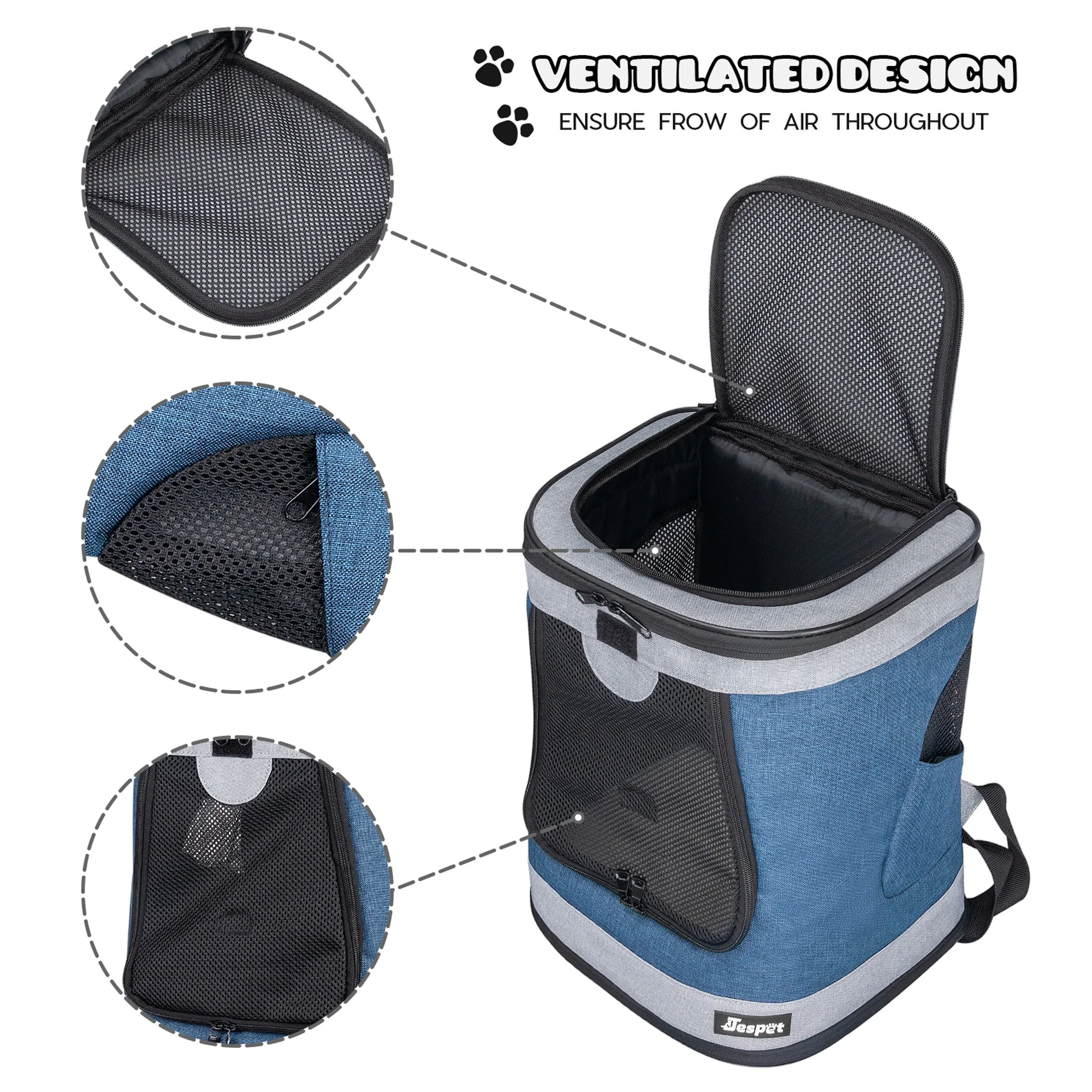 GOOPAWS Pet Soft Backpack Carrier for Small Dog Cat, Blue Grey, 13'' - Image 6