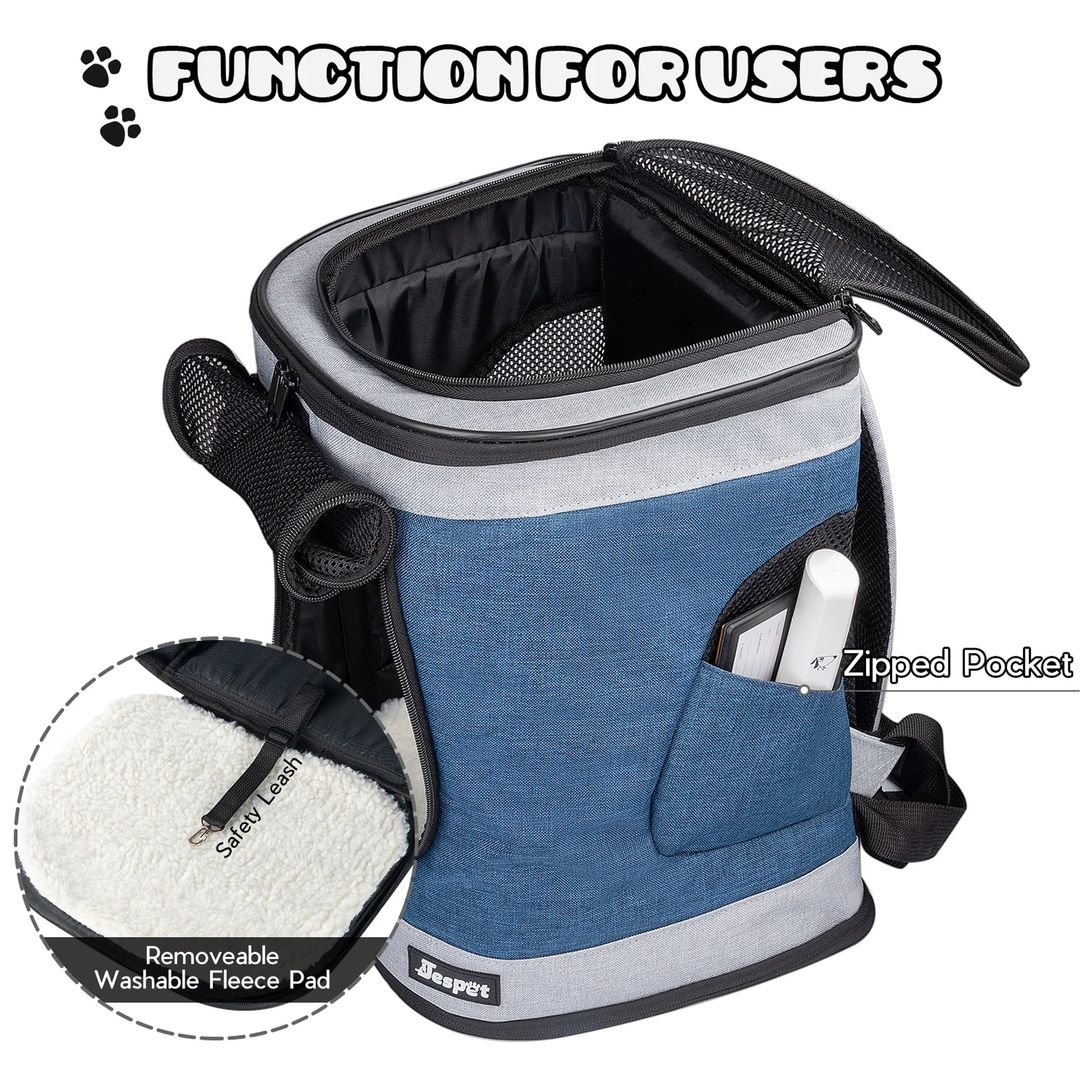 GOOPAWS Pet Soft Backpack Carrier for Small Dog Cat, Blue Grey, 13'' - Image 7
