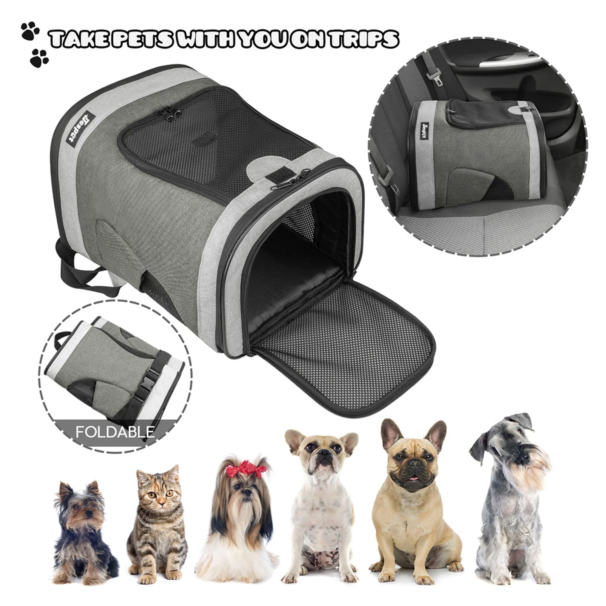 GOOPAWS Pet Soft Backpack Carrier for Small Dog Cat, Smoke Grey, 13'' - Image 3