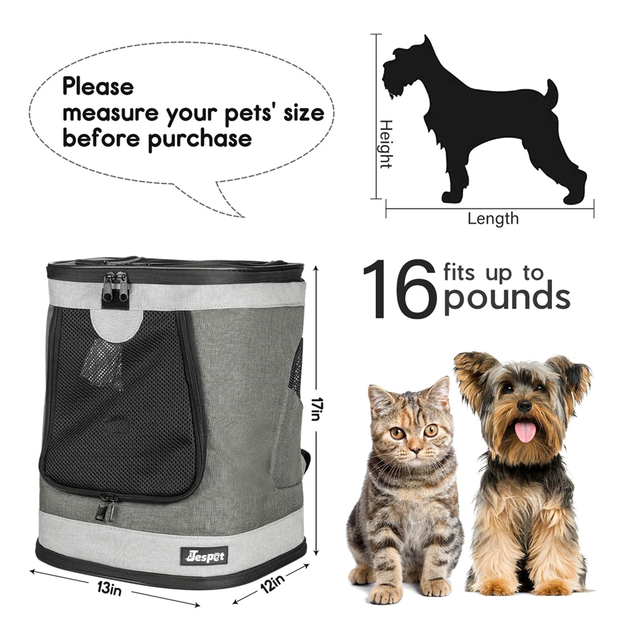 GOOPAWS Pet Soft Backpack Carrier for Small Dog Cat, Smoke Grey, 13'' - Image 4