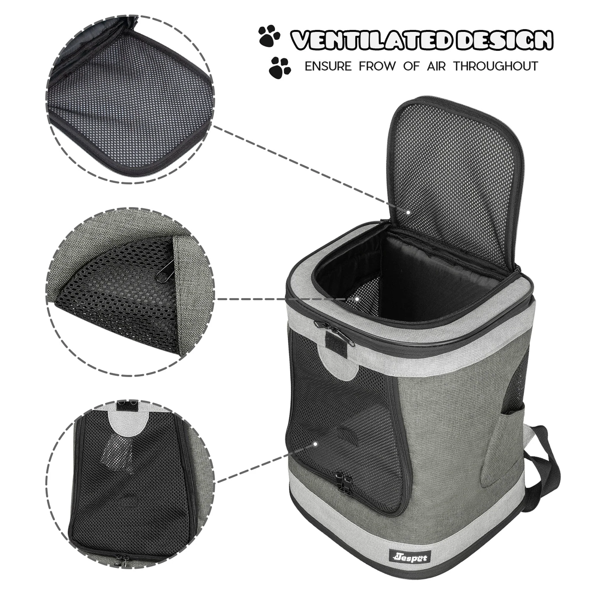 GOOPAWS Pet Soft Backpack Carrier for Small Dog Cat, Smoke Grey, 13'' - Image 6